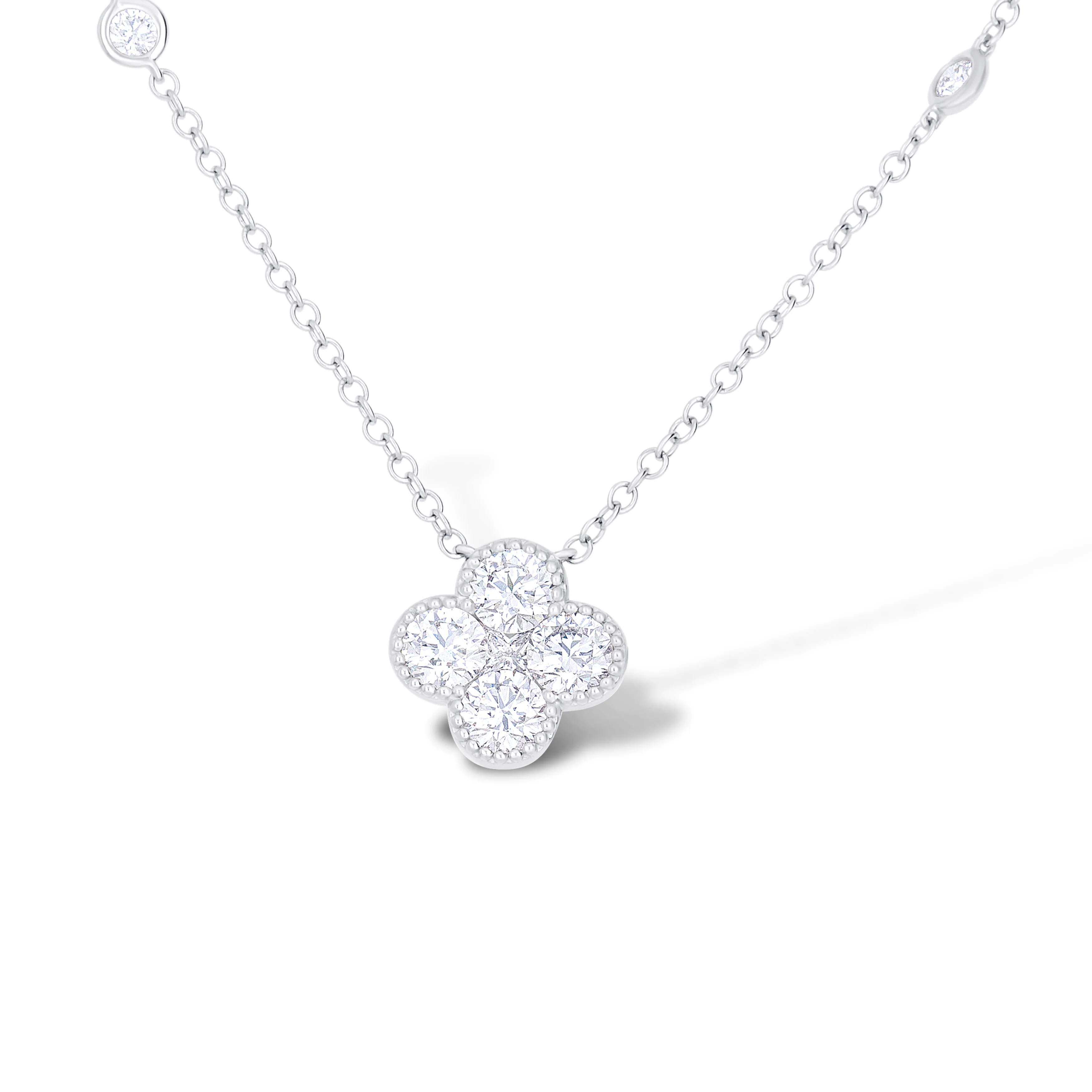18K White Gold Multi Shape Diamond Pendant Necklace - Image 2