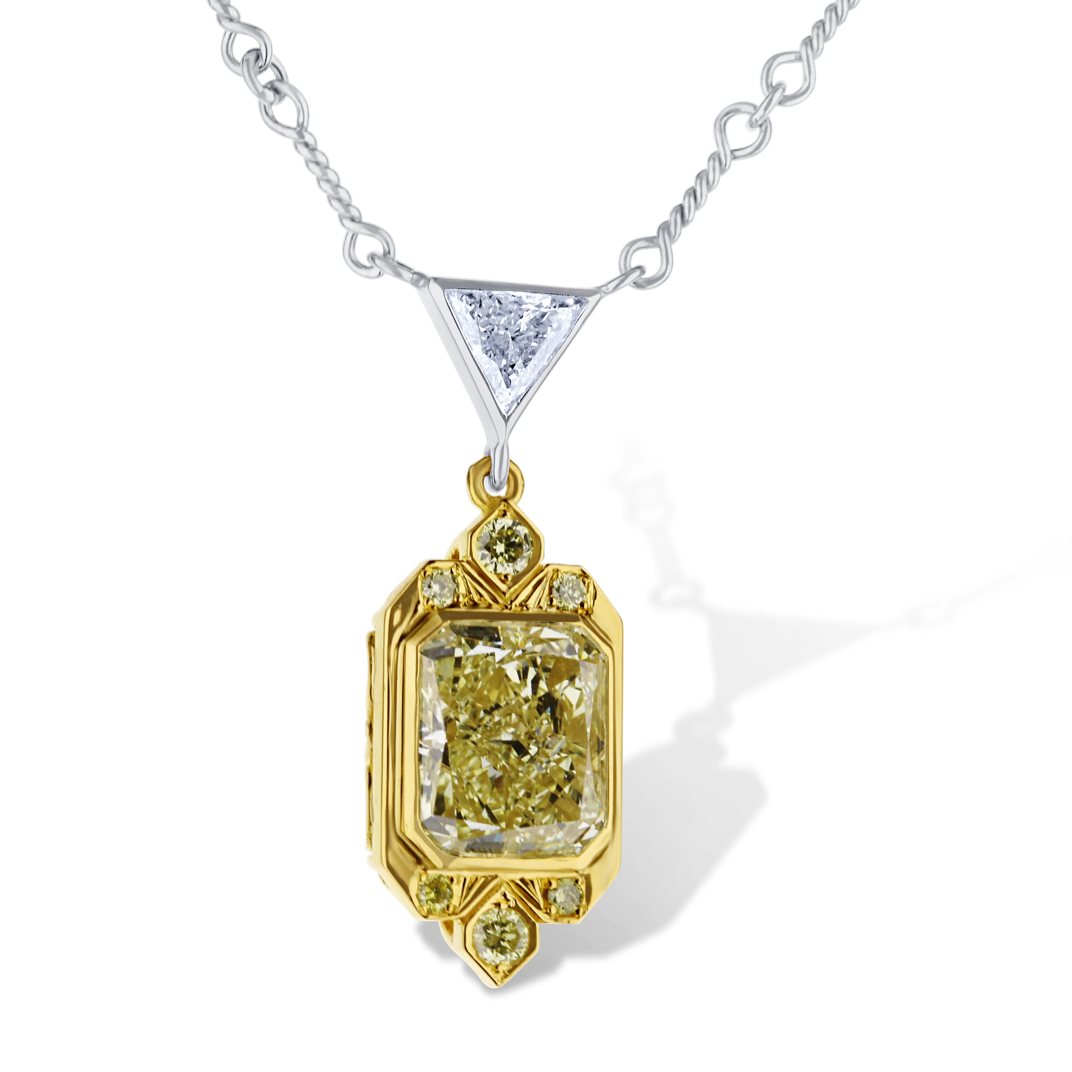 18K White Gold Necklace & Trillion Bezel With Yellow And White Diamonds - Image 2
