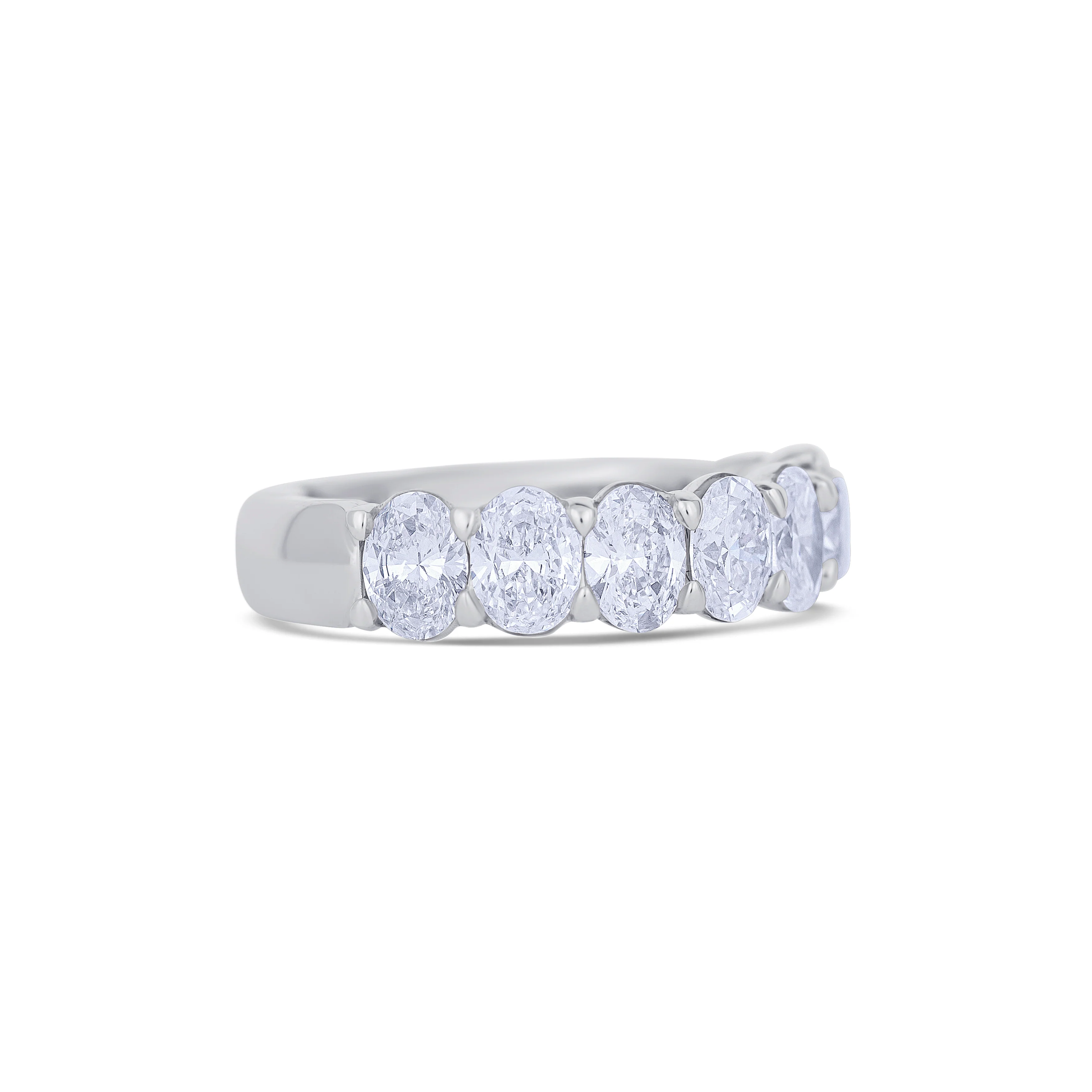 18K White Gold Oval Cut Diamond Eternity Buttercup Wedding Band - Image 3