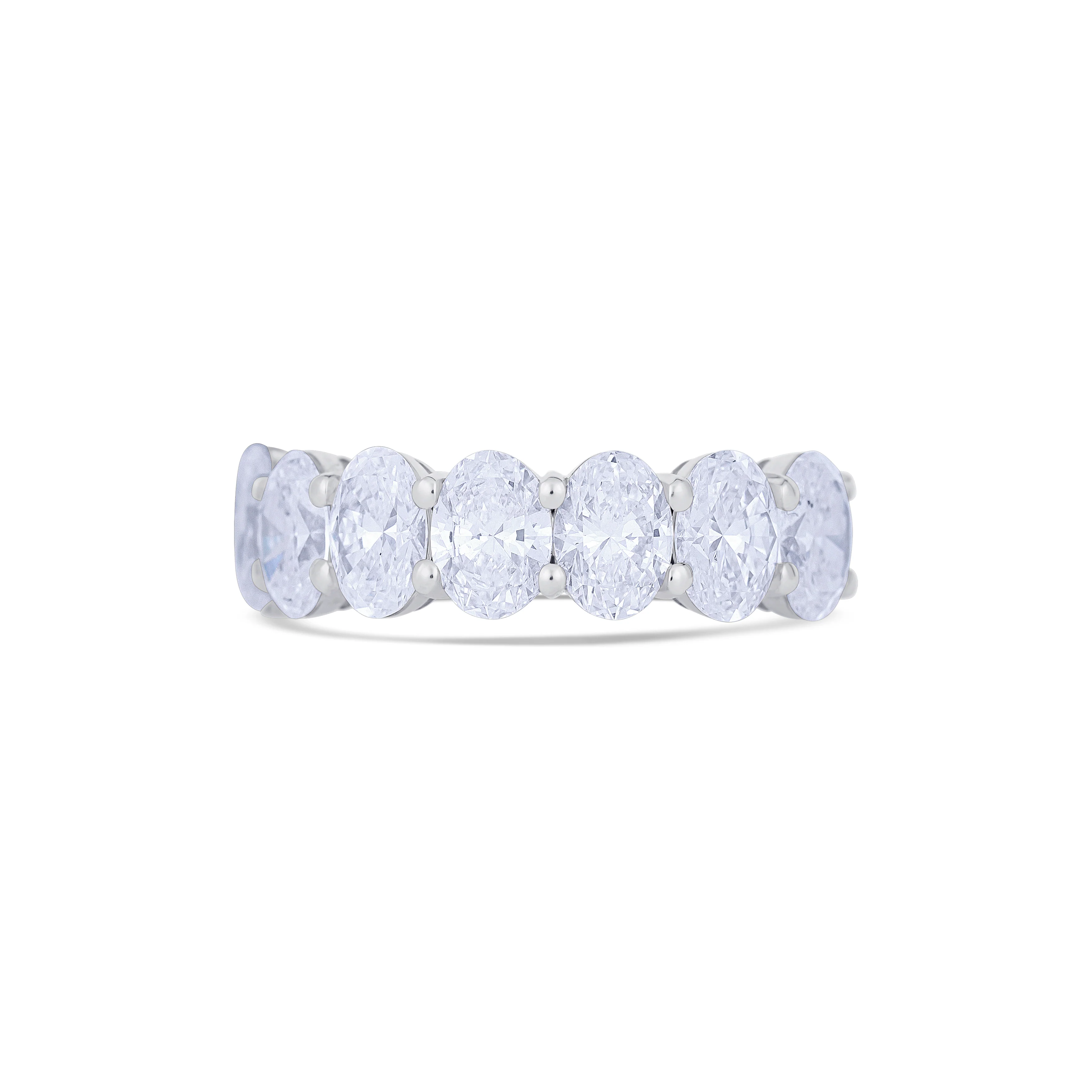 18K White Gold Oval Cut Diamond Halfway Wedding Band
