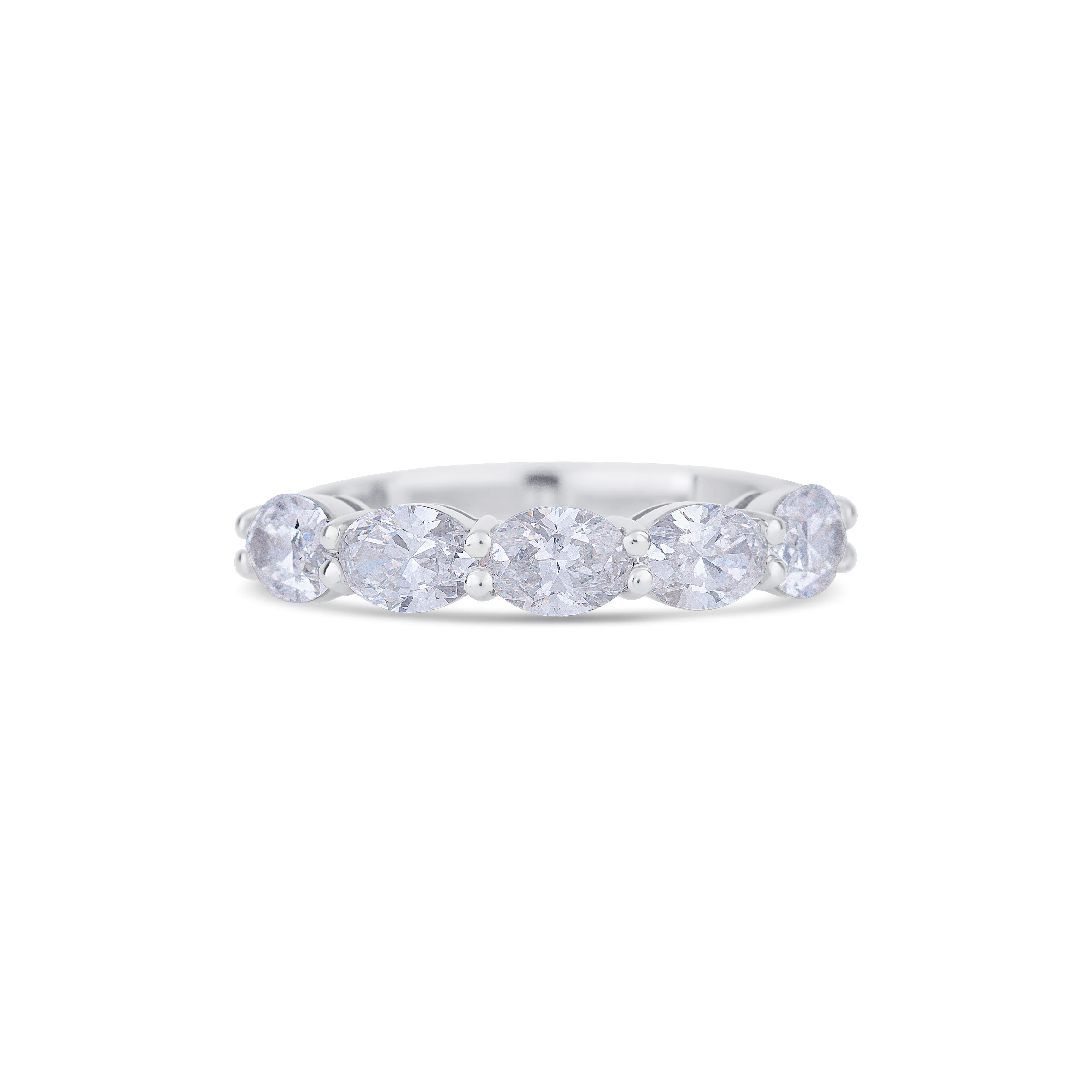 18K White Gold Oval Cut Diamond Halfway Wedding Band