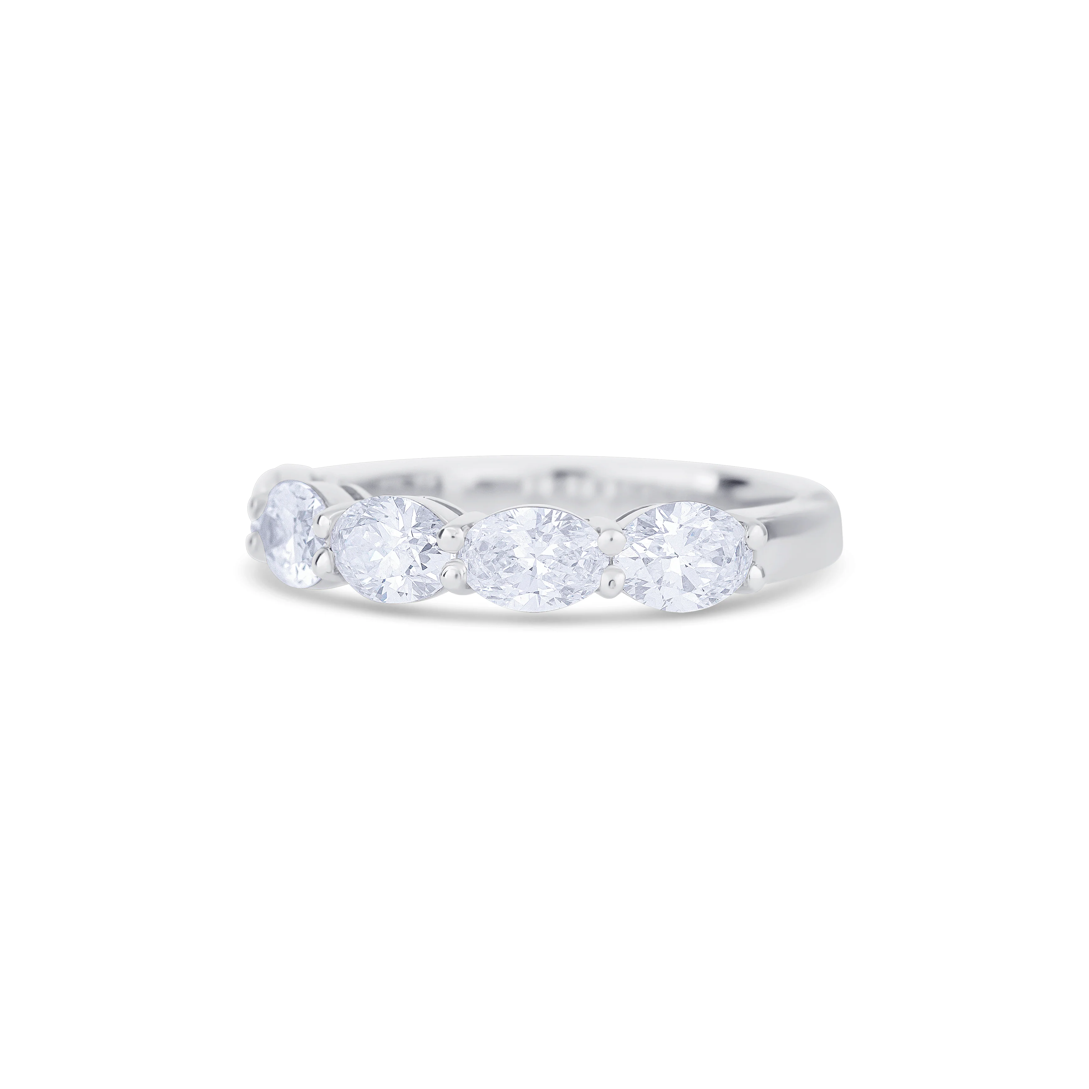 18K White Gold Oval Cut Diamond Halfway Wedding Band - Image 2