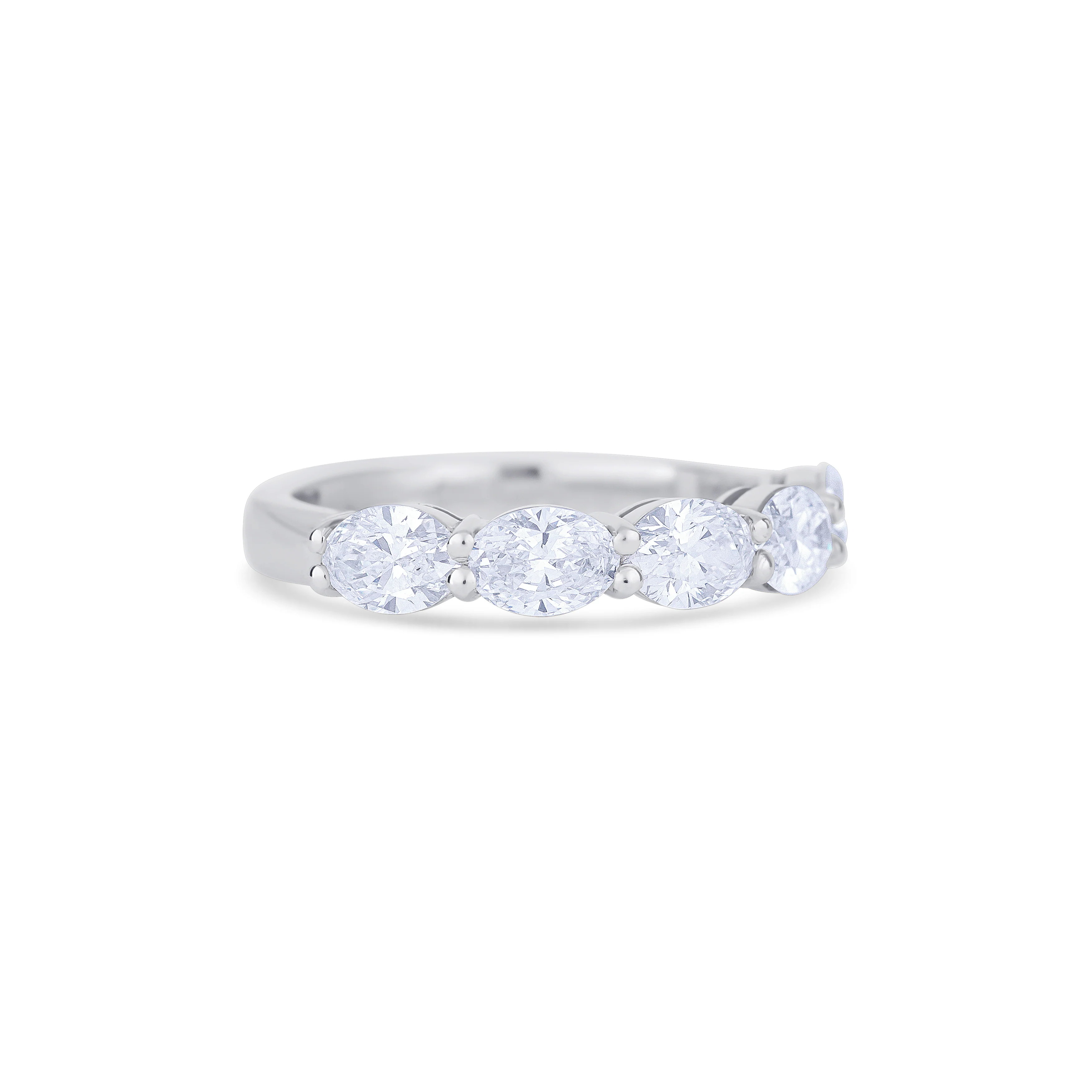 18K White Gold Oval Cut Diamond Halfway Wedding Band - Image 3