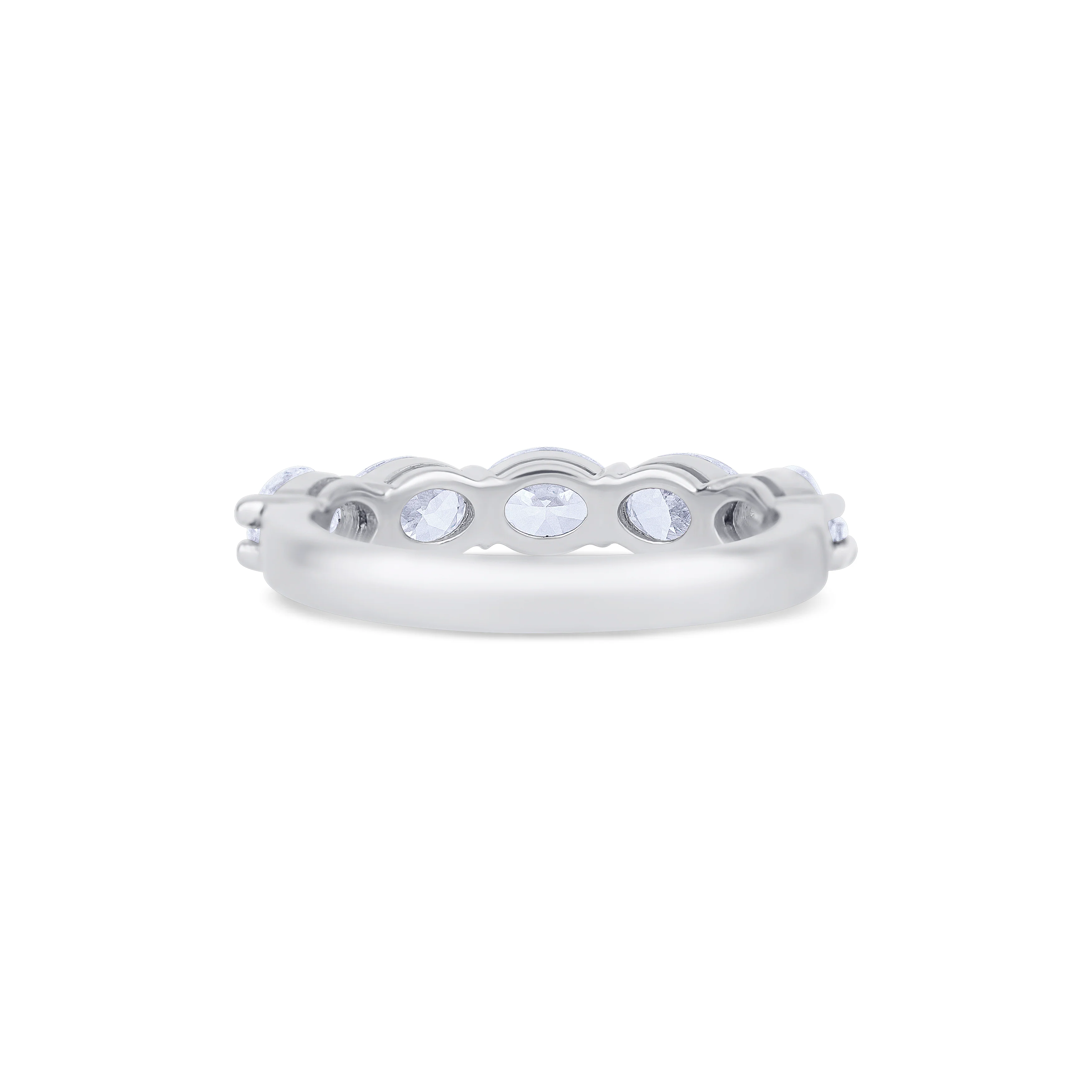 18K White Gold Oval Cut Diamond Halfway Wedding Band - Image 4
