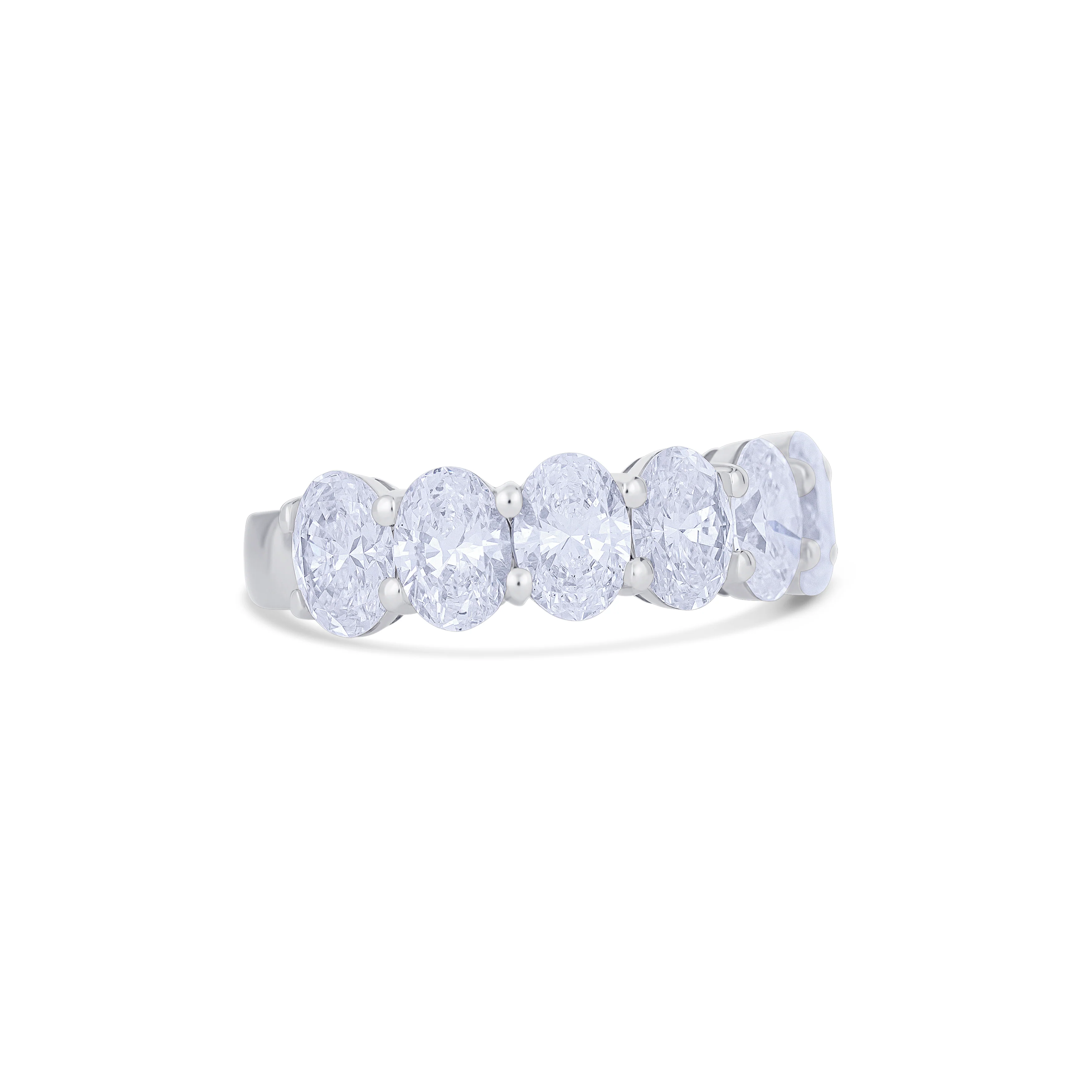 18K White Gold Oval Cut Diamond Halfway Wedding Band - Image 2