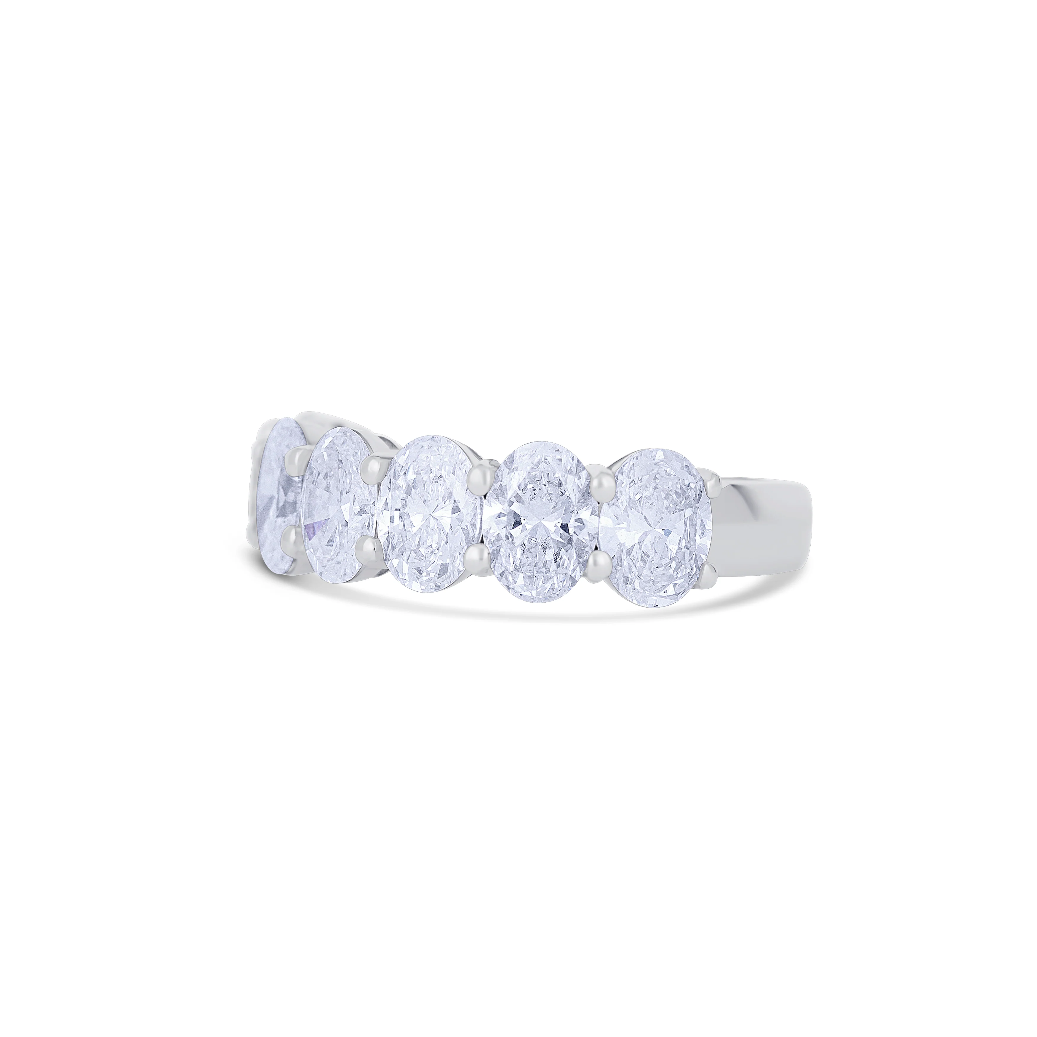 18K White Gold Oval Cut Diamond Halfway Wedding Band - Image 3