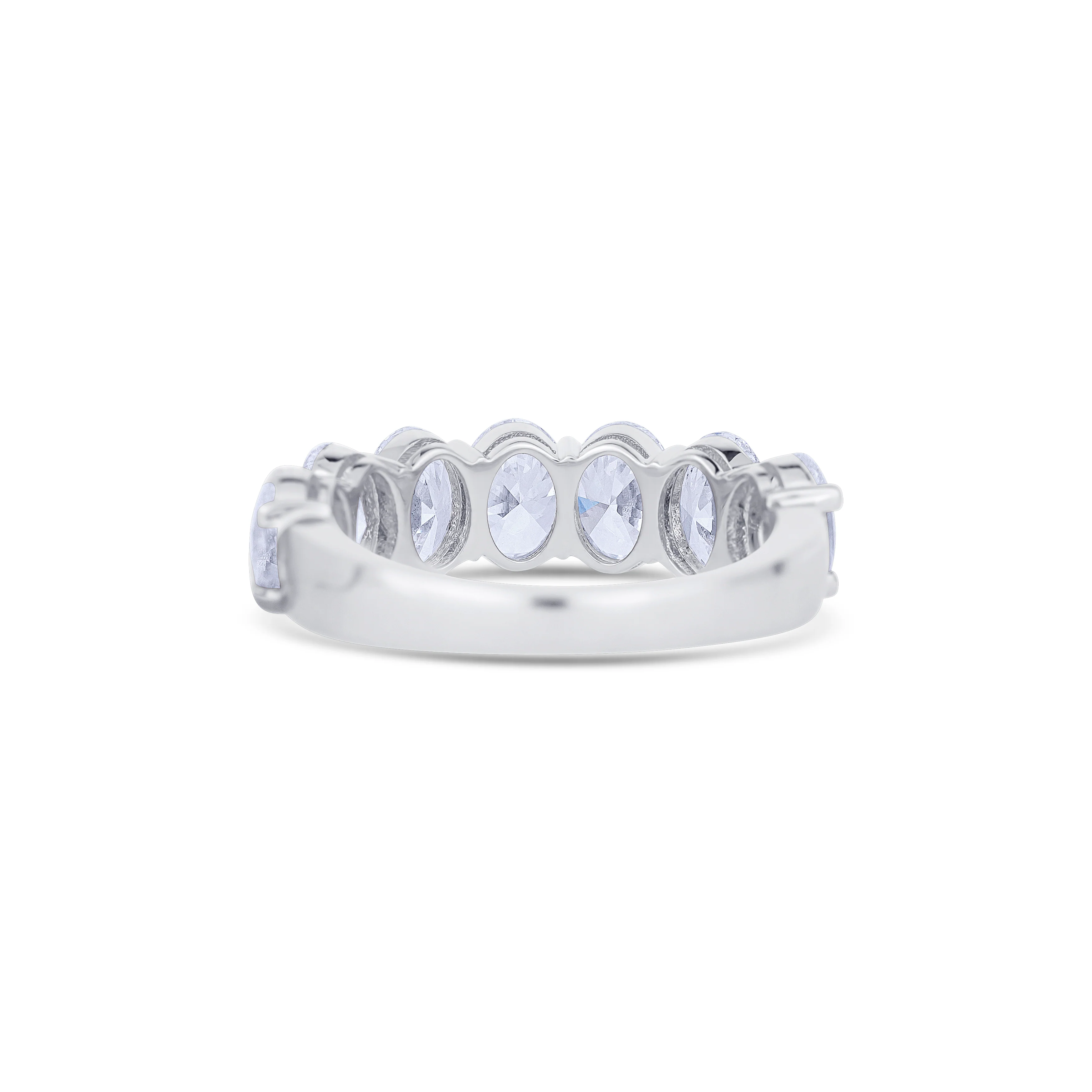 18K White Gold Oval Cut Diamond Halfway Wedding Band - Image 4
