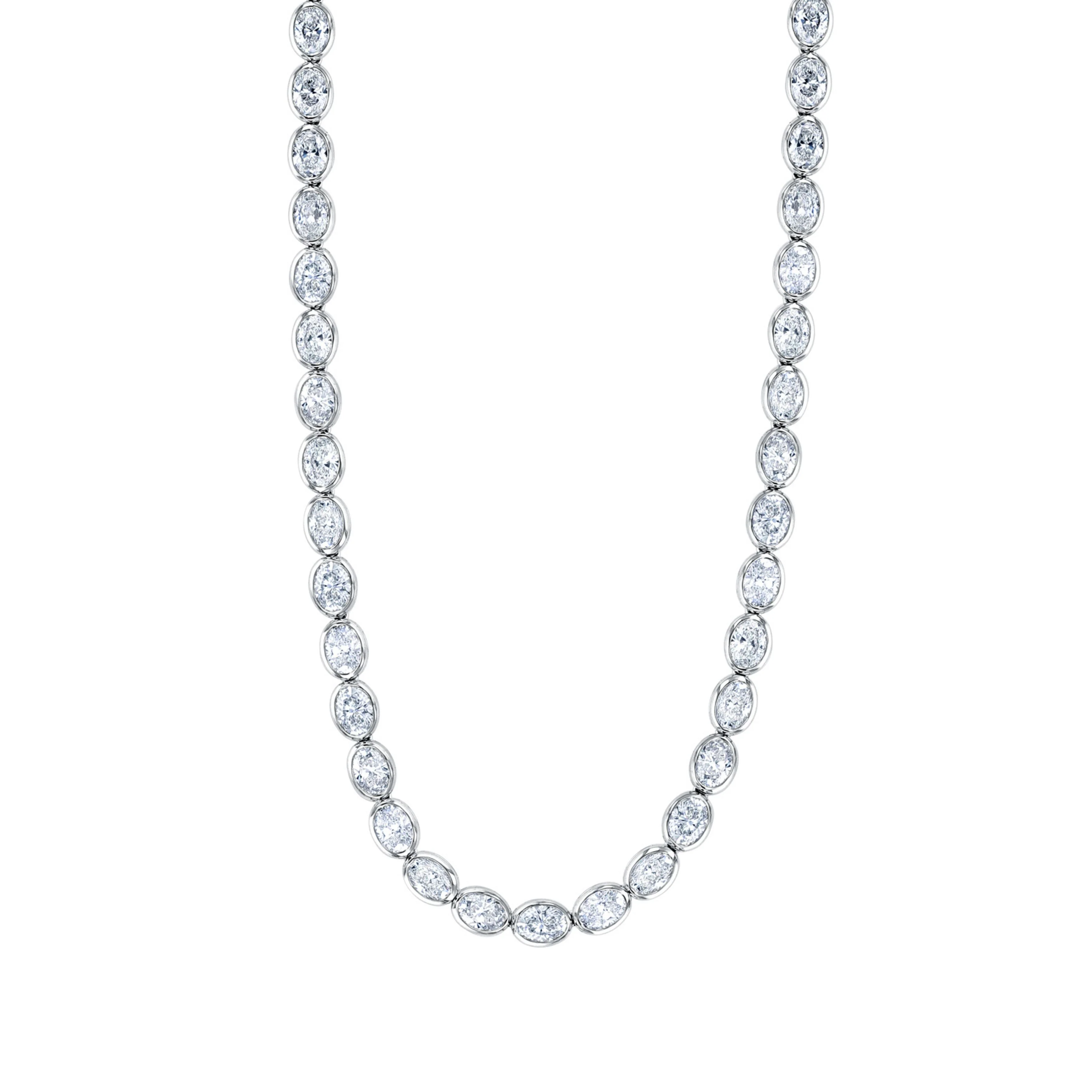 18k White Gold Oval Diamond Bezel Set East-West Line Necklace
