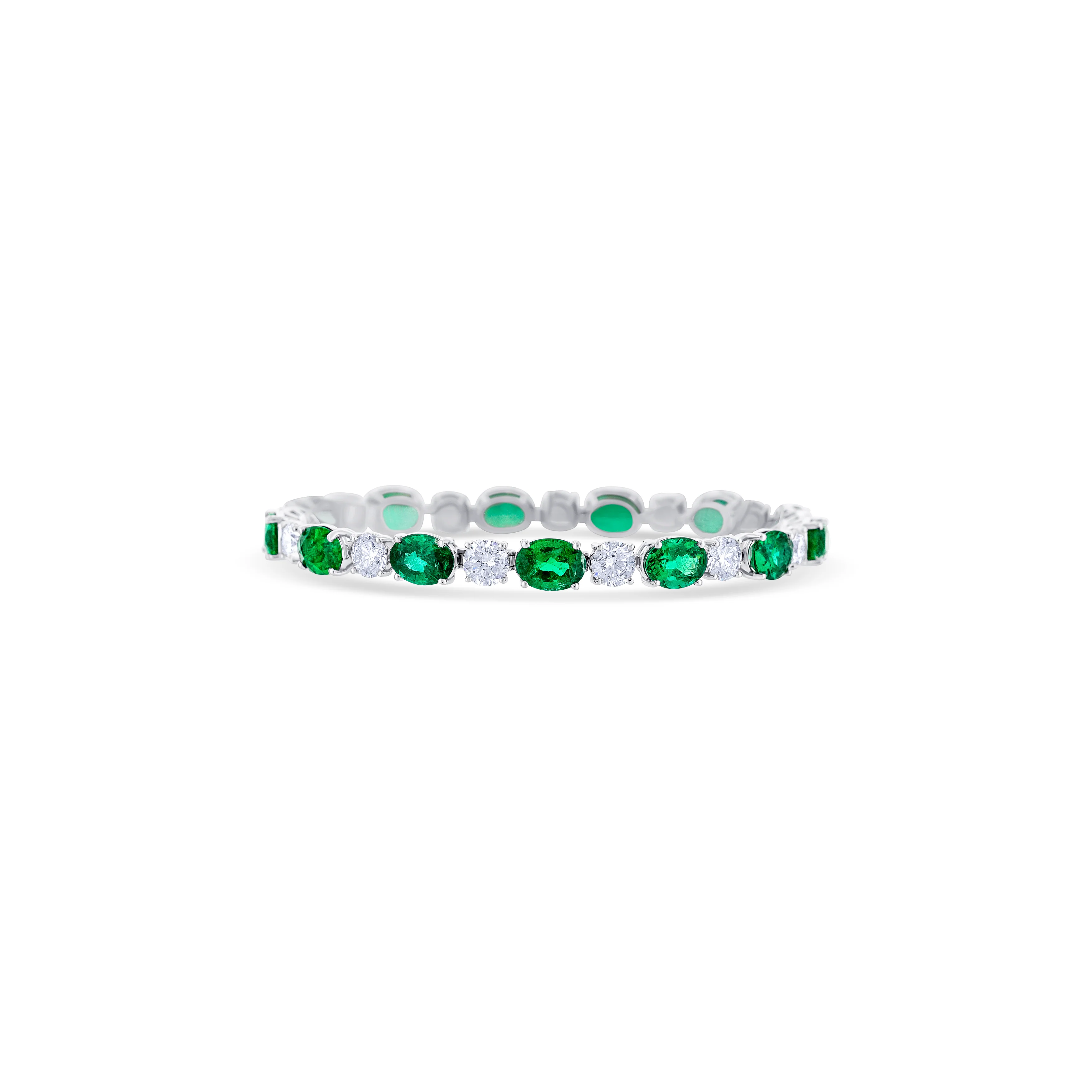18K White Gold Oval, Emerald and Round Cut Diamonds Tennis Bracelet