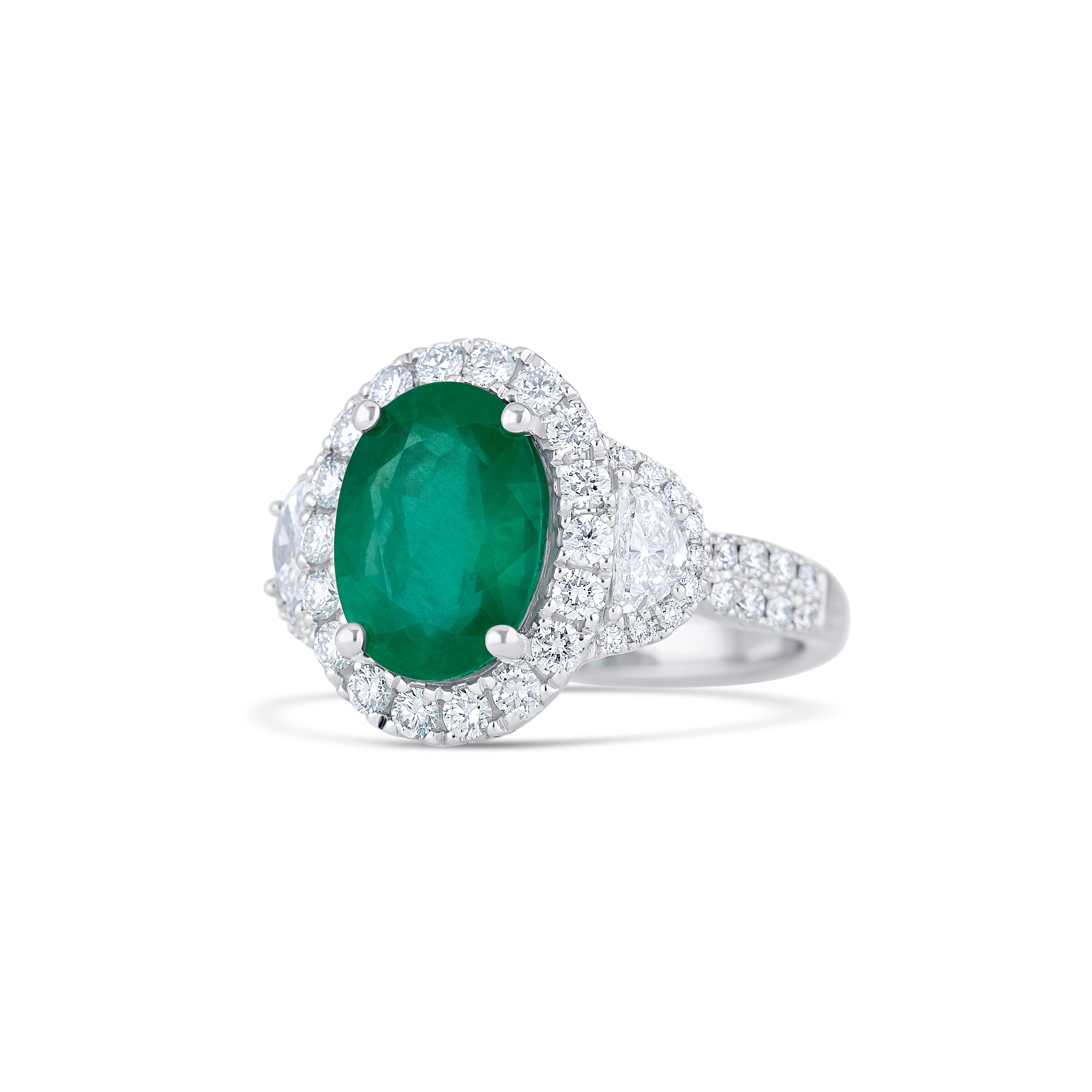 18K White Gold Oval Emerald Ring - Image 2