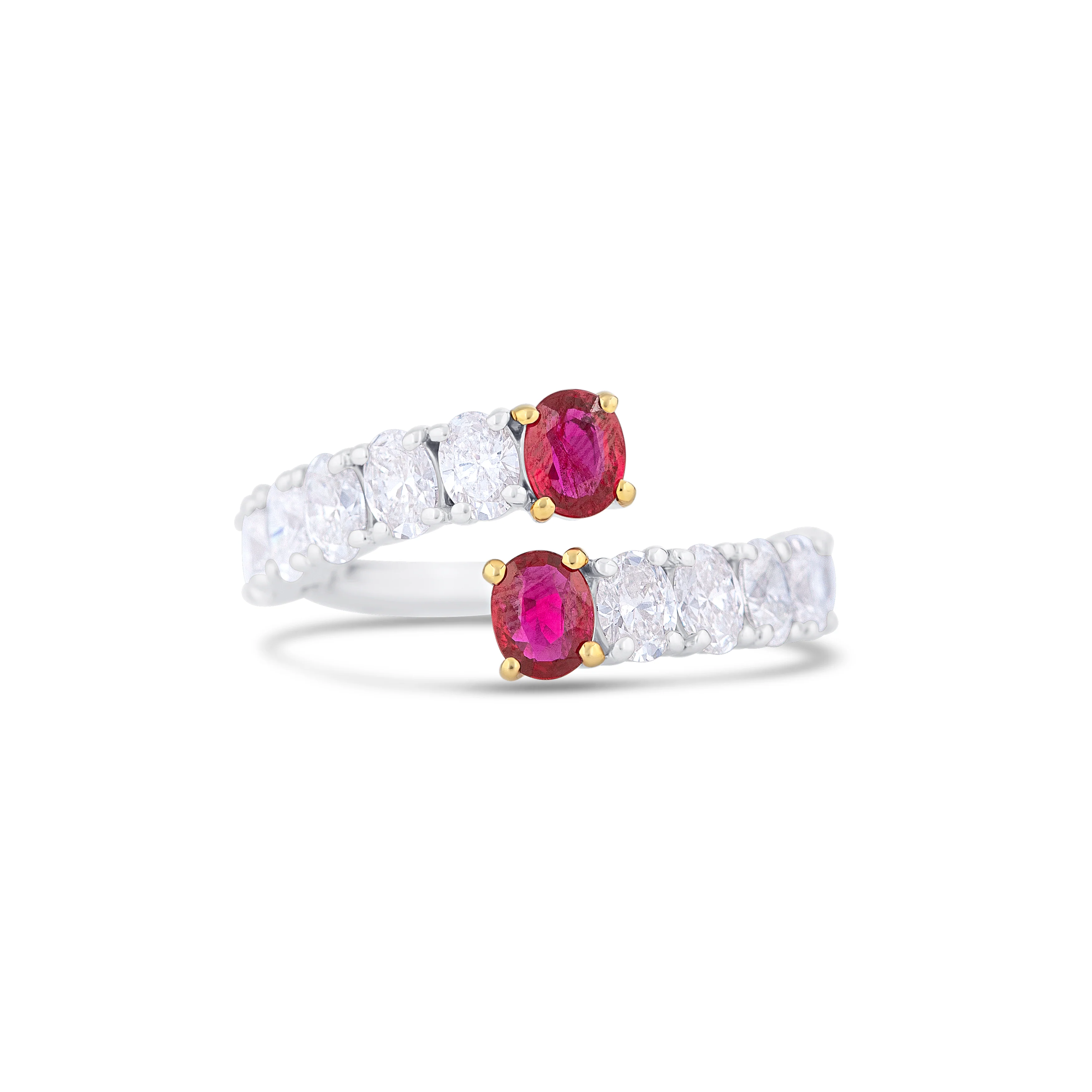 18K White Gold Oval Ruby and Oval Diamond Fashion Ring