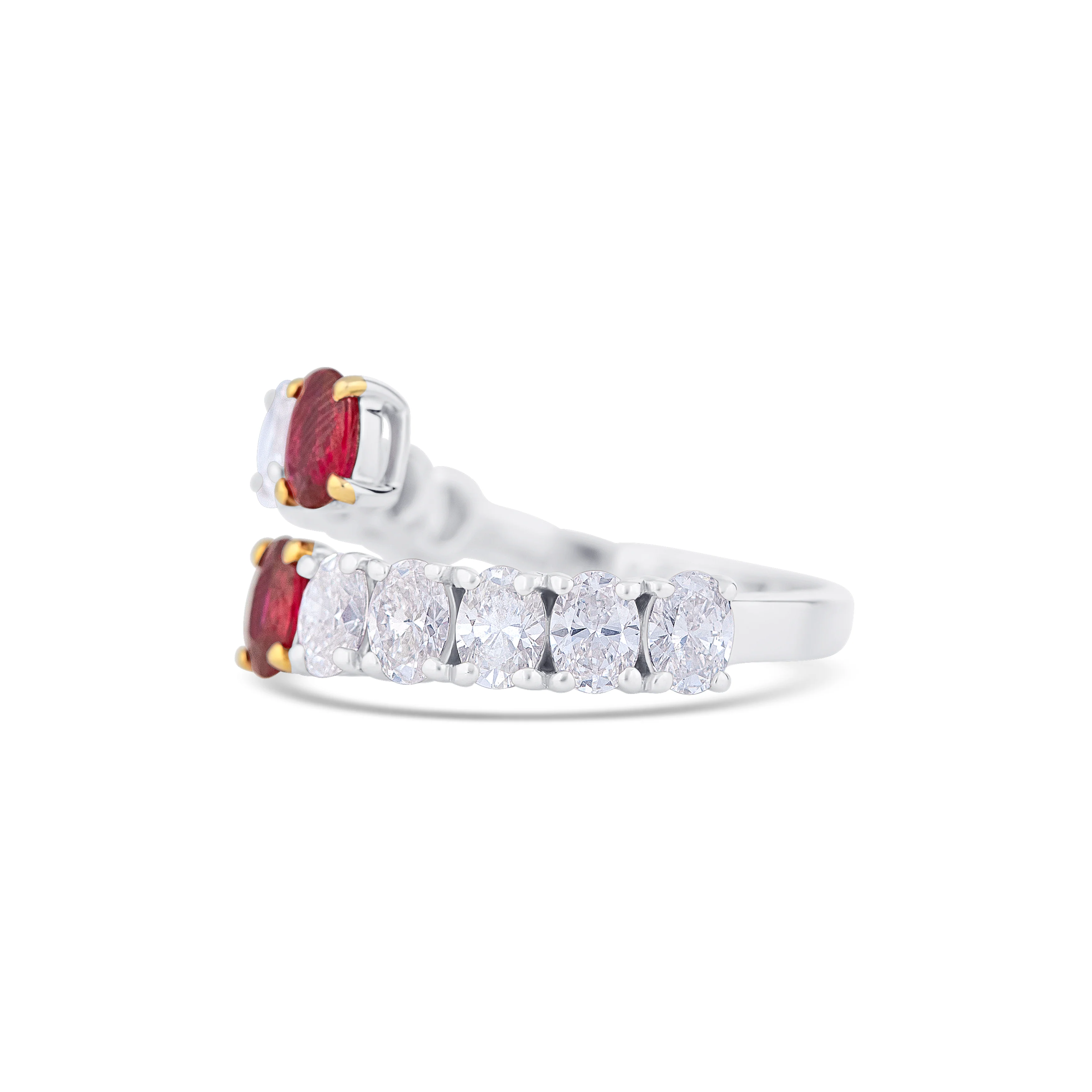 18K White Gold Oval Ruby and Oval Diamond Fashion Ring - Image 2