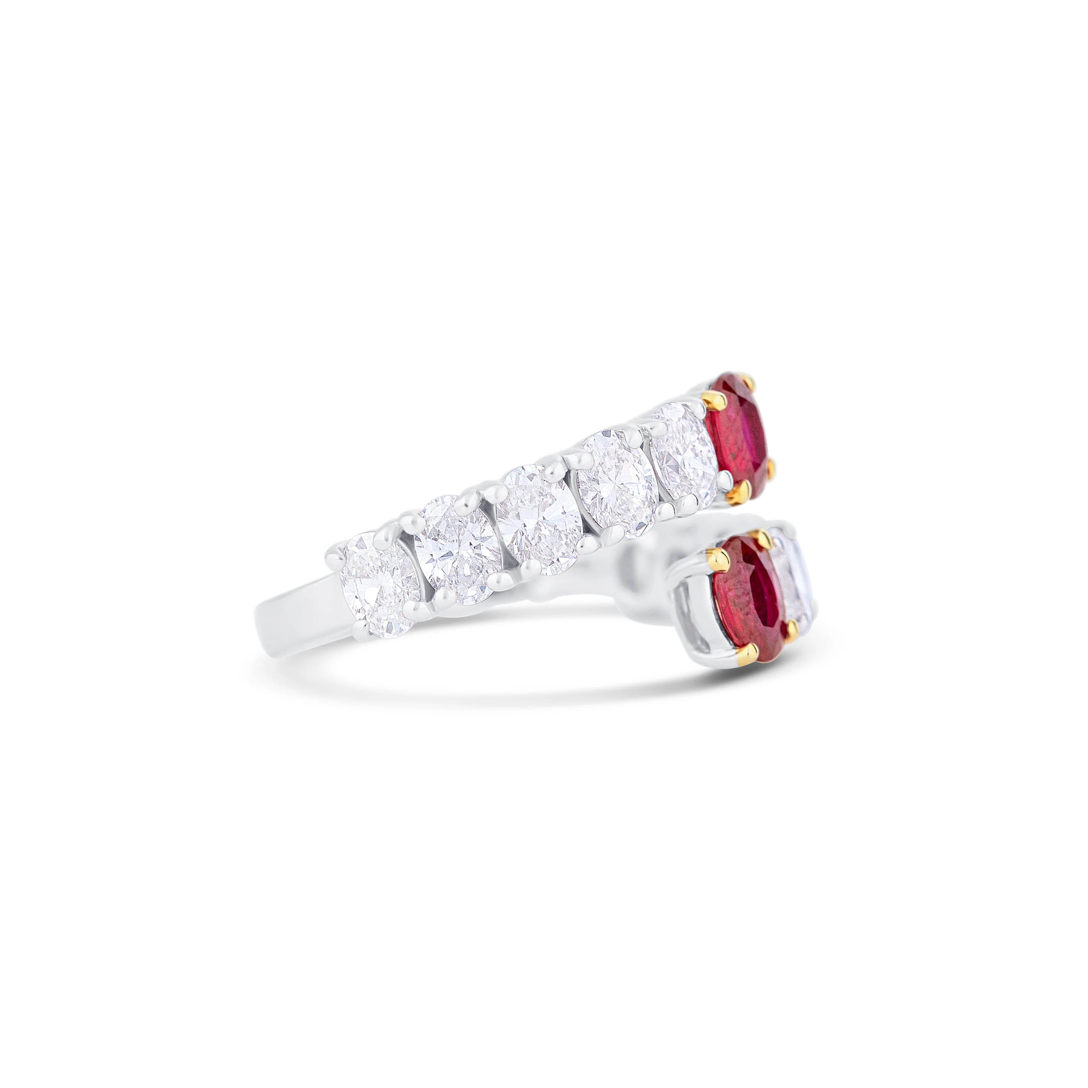 18K White Gold Oval Ruby and Oval Diamond Fashion Ring - Image 3