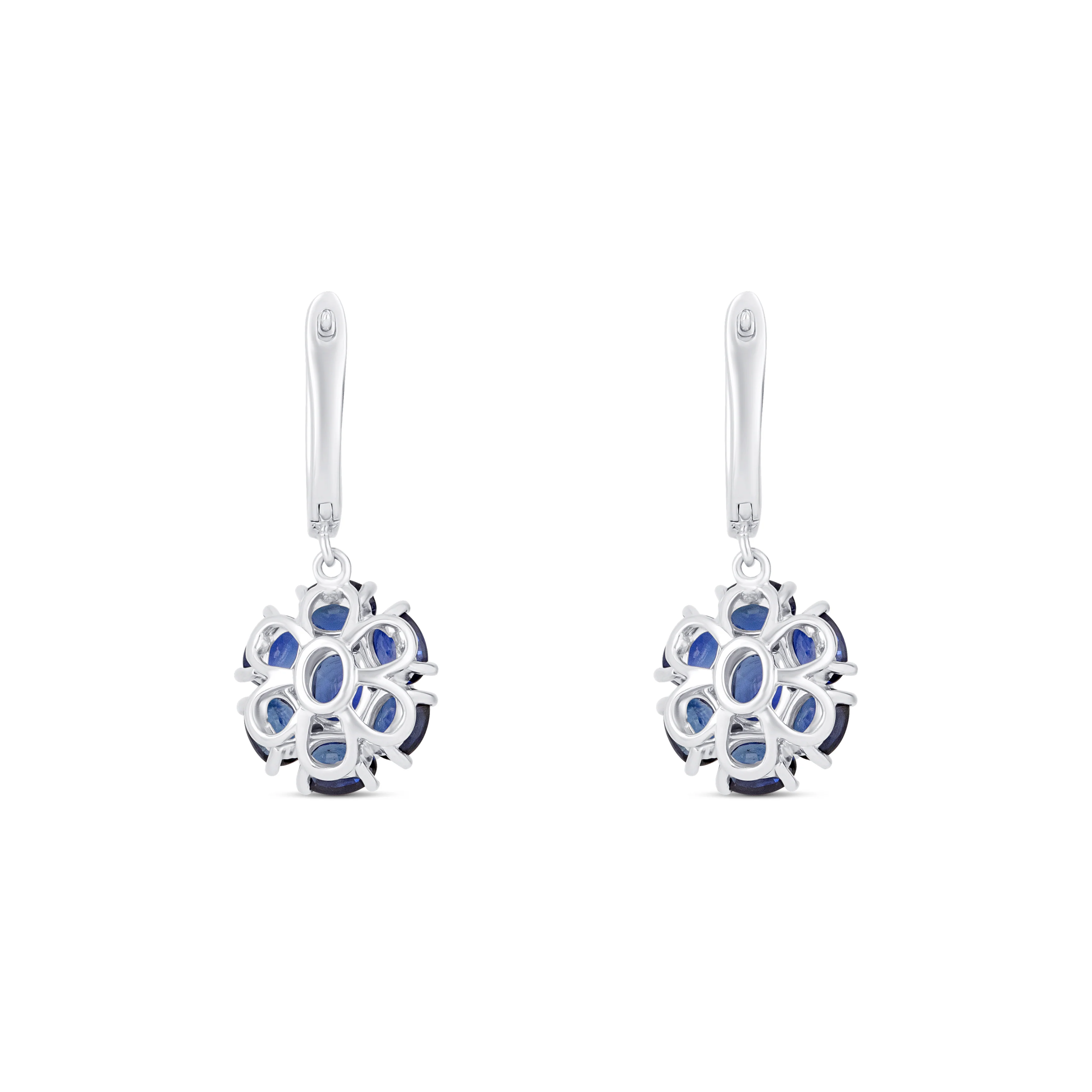 18K White Gold Oval Sapphire and Multi Shape Diamond Drop Earrings - Image 3