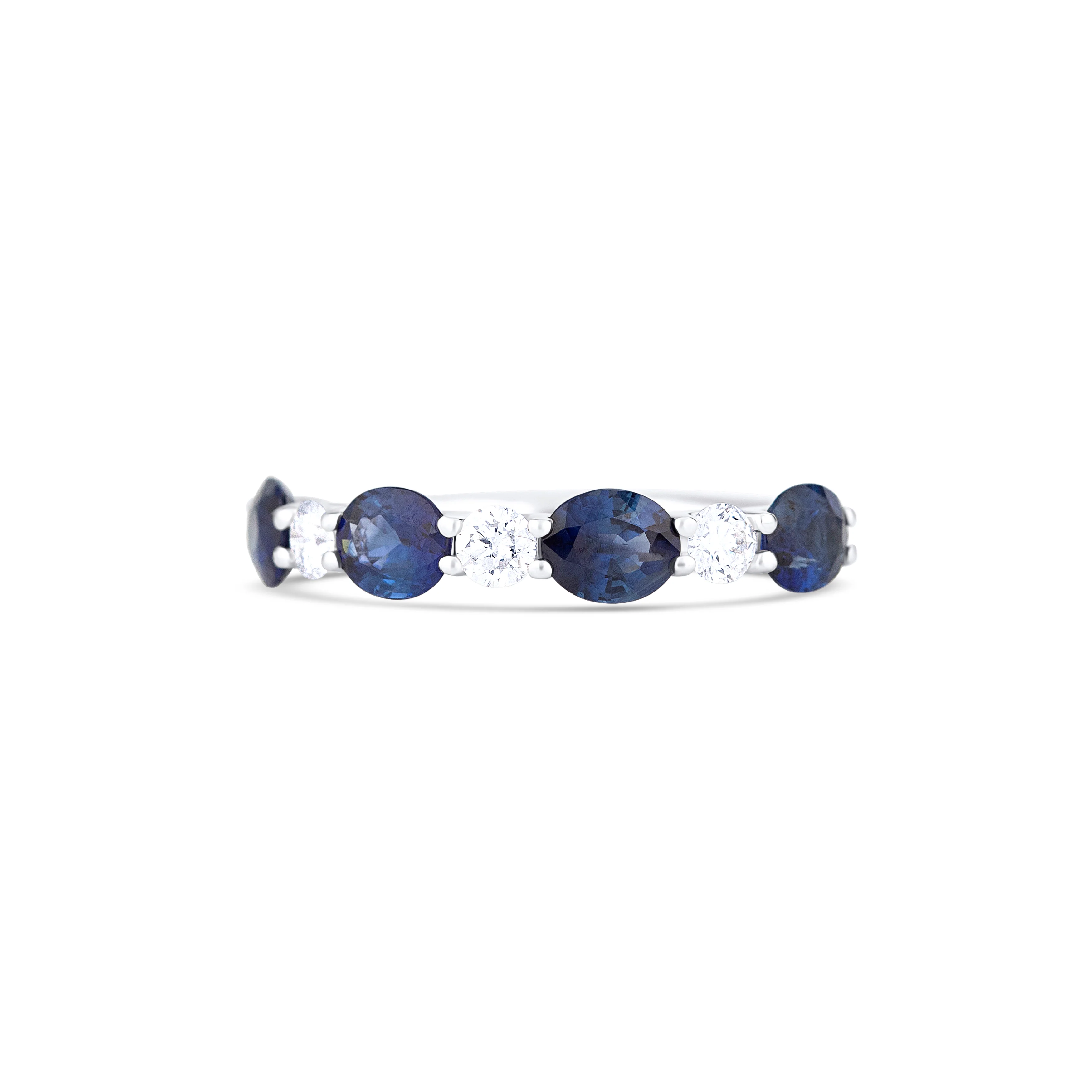 18K White Gold Oval Sapphire and Multi Shape Diamond Wedding Band