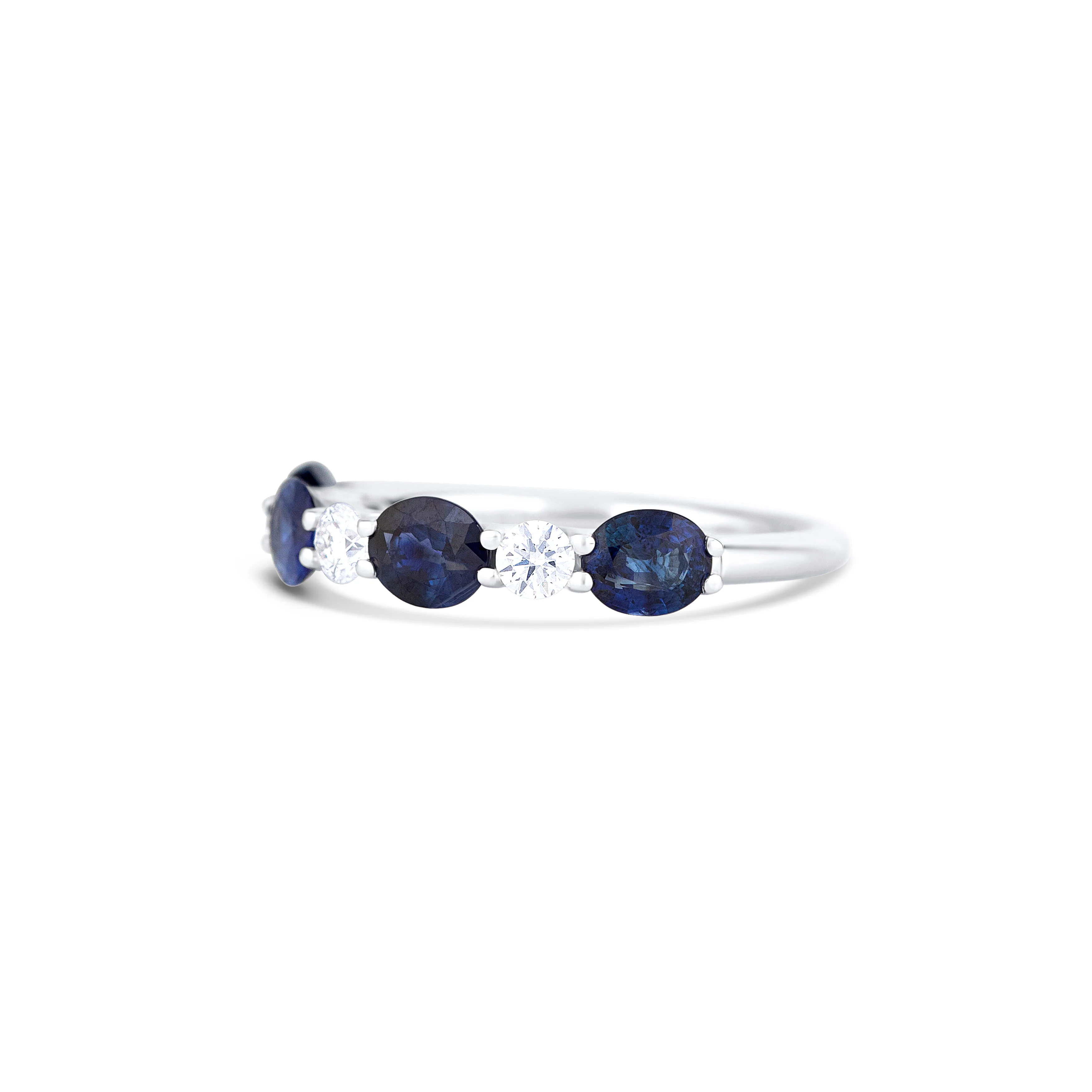 18K White Gold Oval Sapphire and Multi Shape Diamond Wedding Band - Image 2