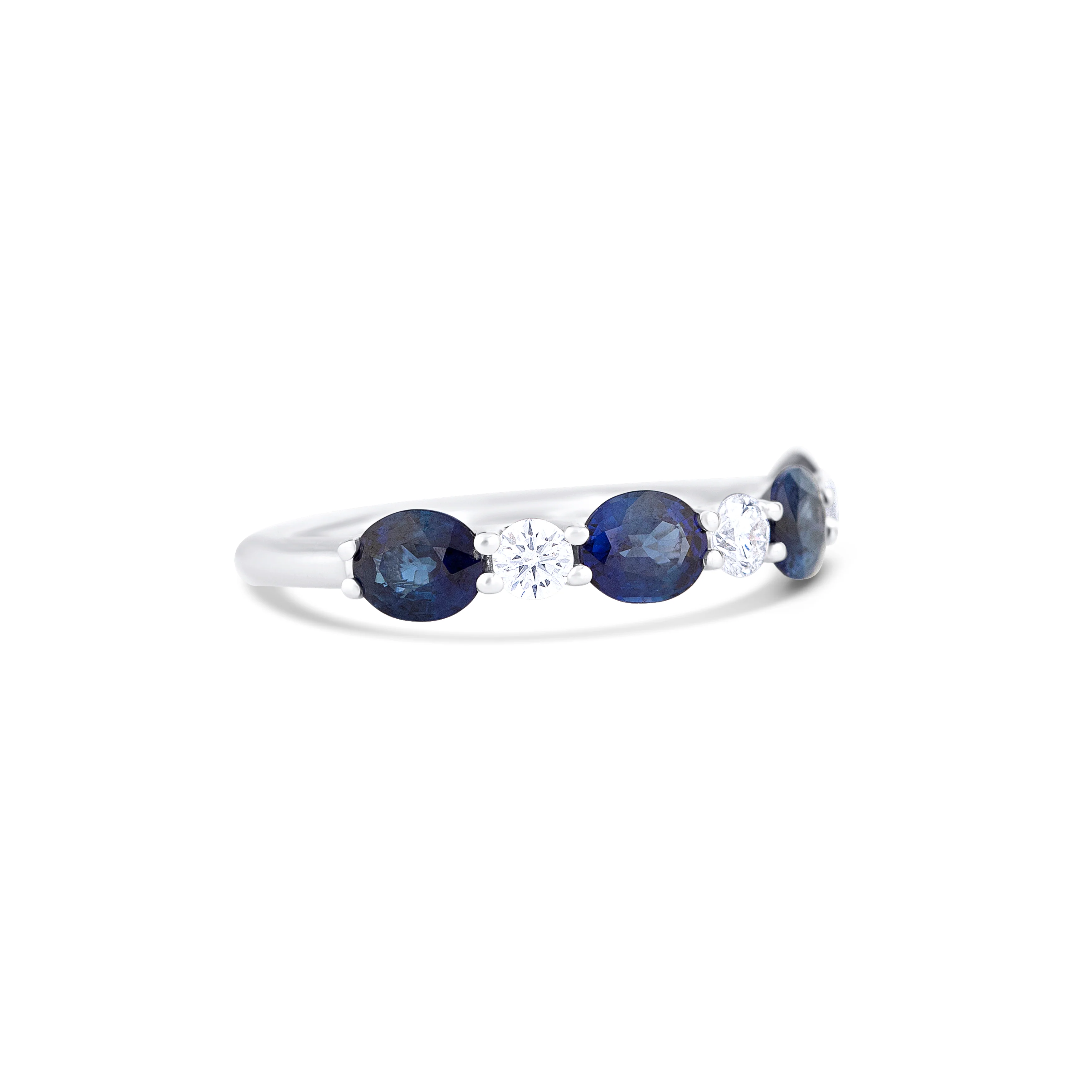 18K White Gold Oval Sapphire and Multi Shape Diamond Wedding Band - Image 3