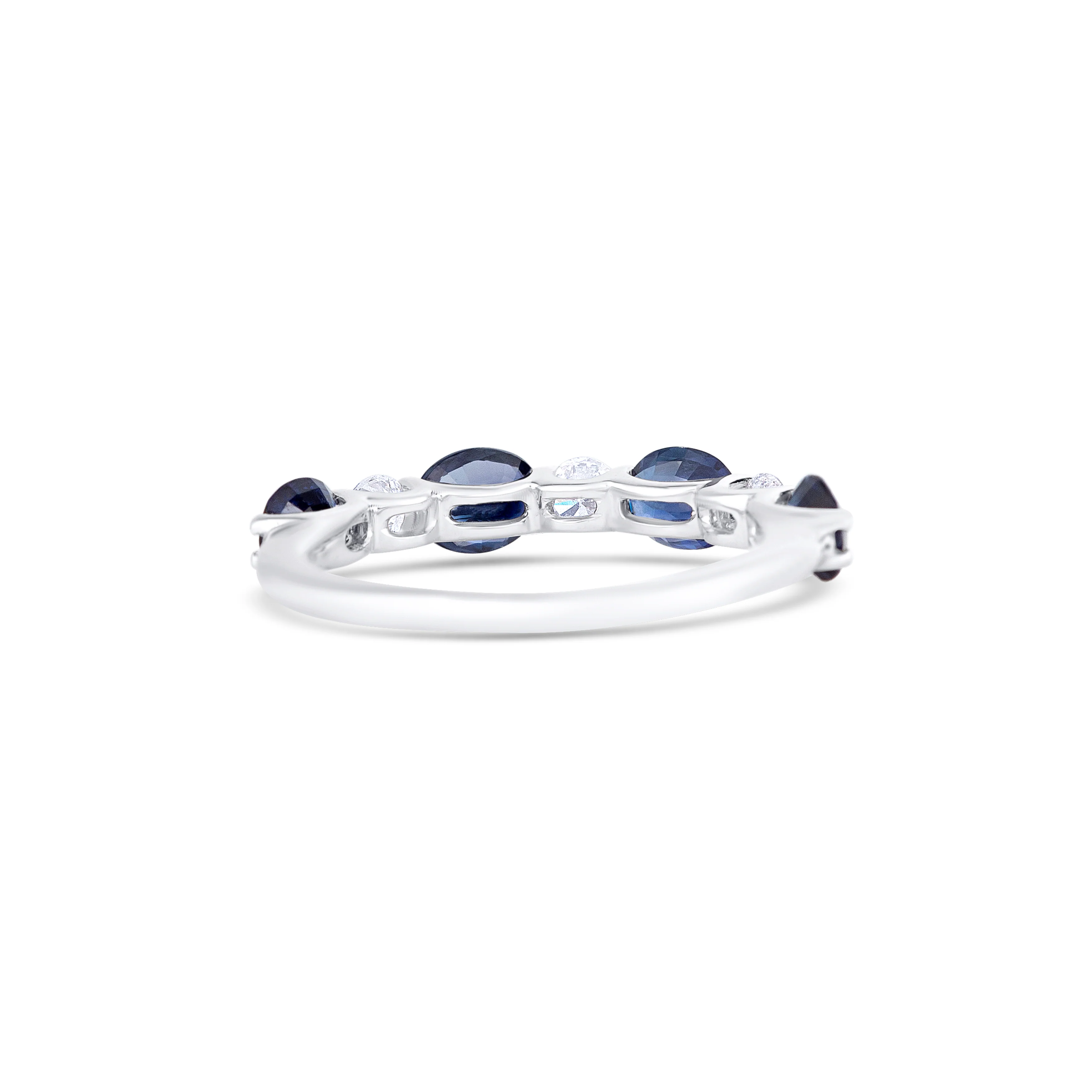 18K White Gold Oval Sapphire and Multi Shape Diamond Wedding Band - Image 4