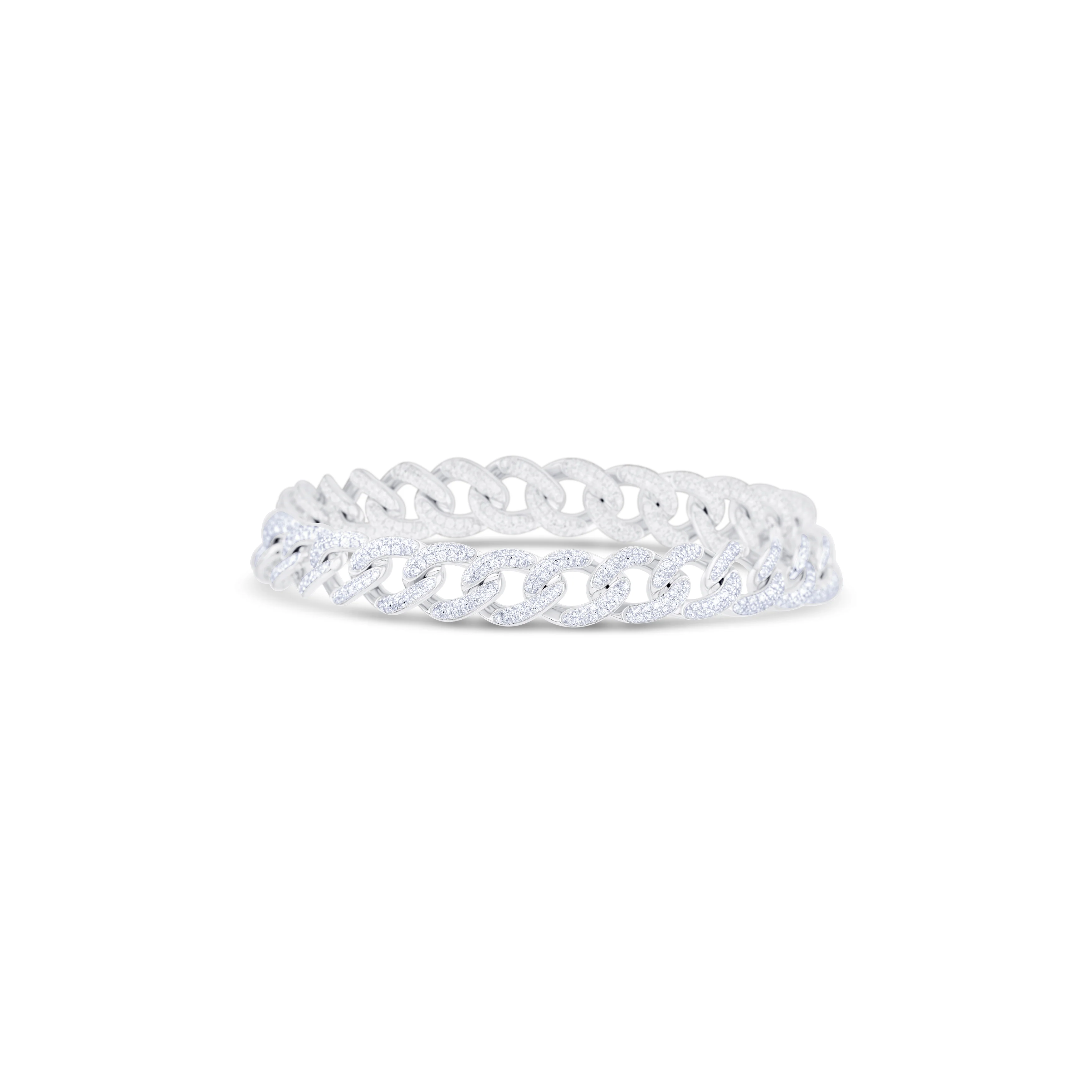 18K White Gold Pave' Set Diamond Chain Bracelet - Image 3