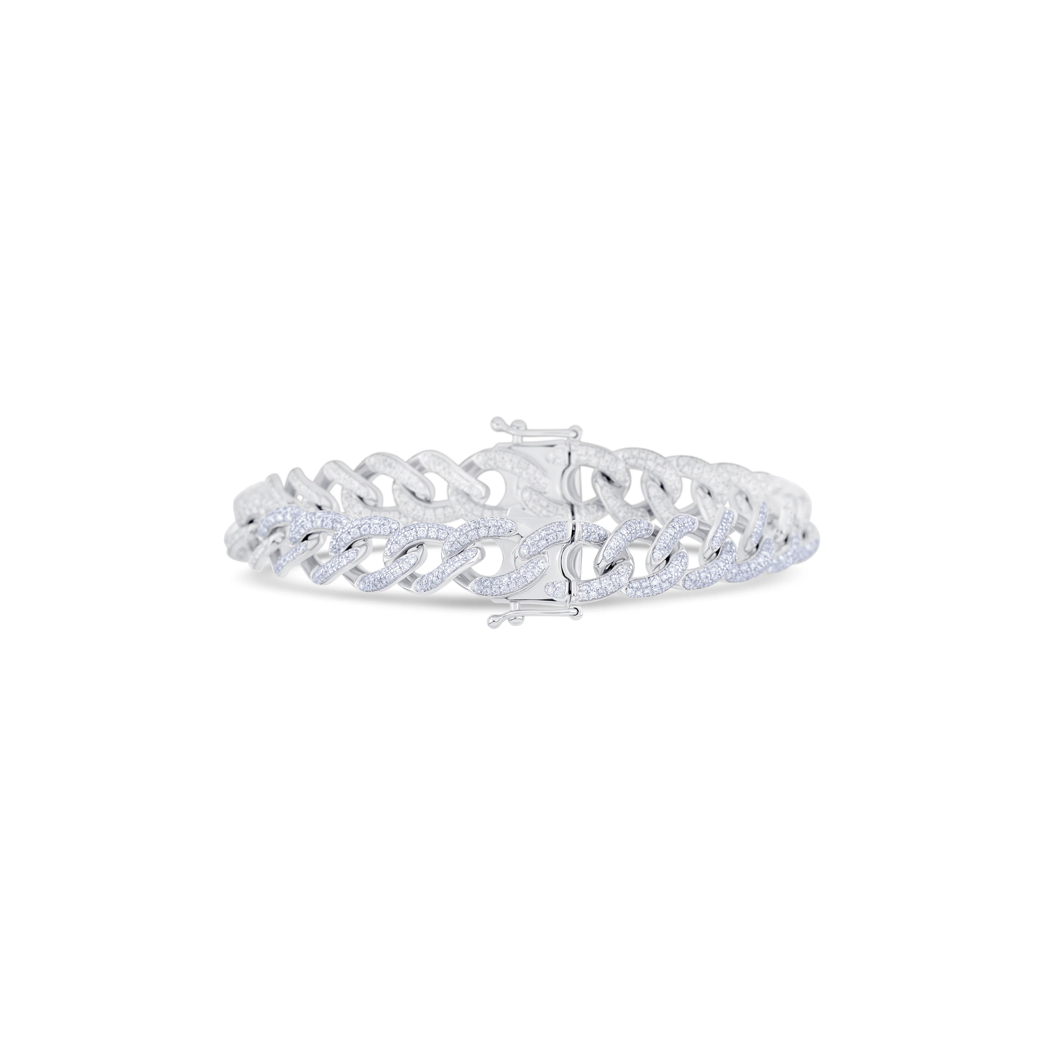 18K White Gold Pave' Set Diamond Chain Bracelet - Image 4