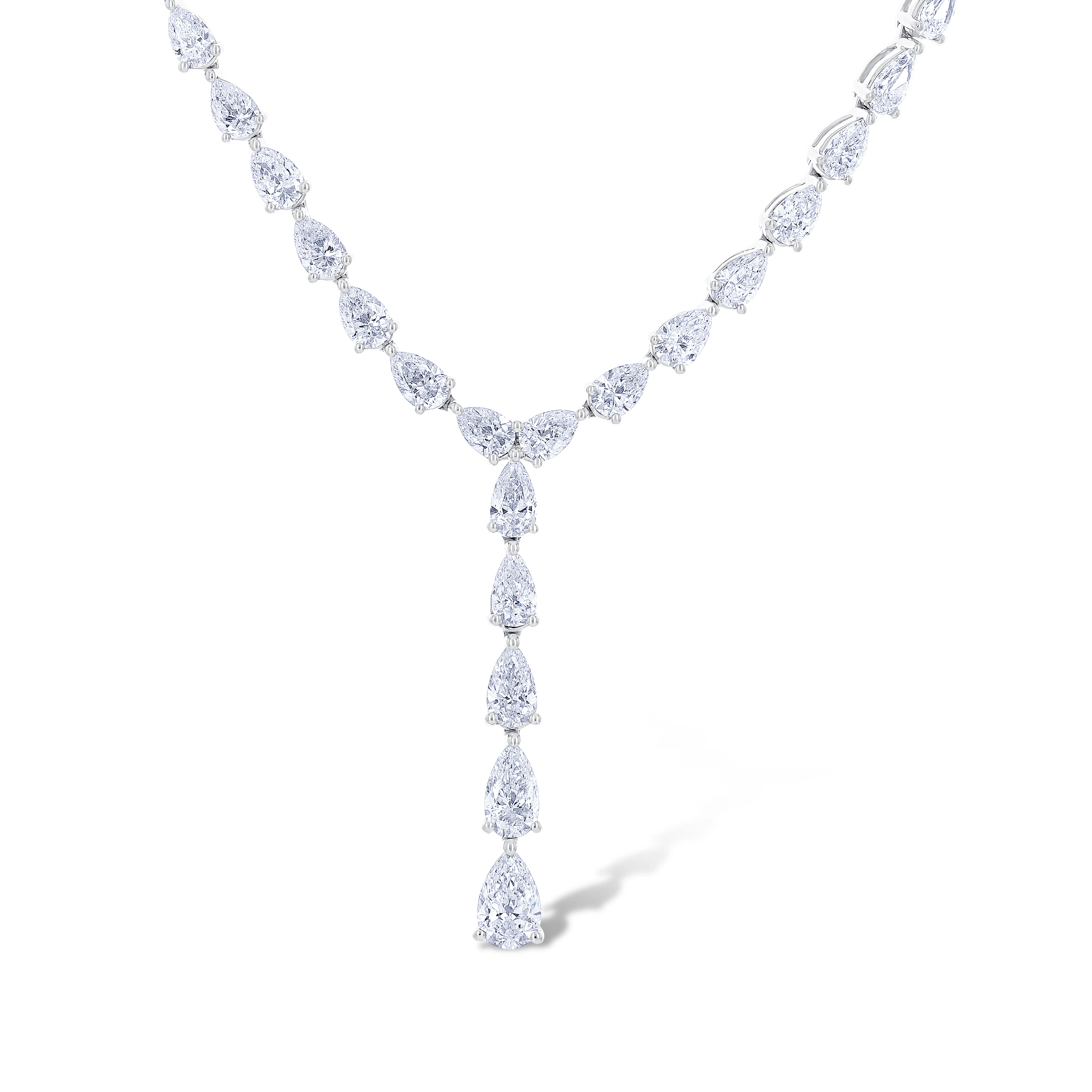 18K White Gold Pear Cut Diamond Tennis Drop Necklace - Image 2