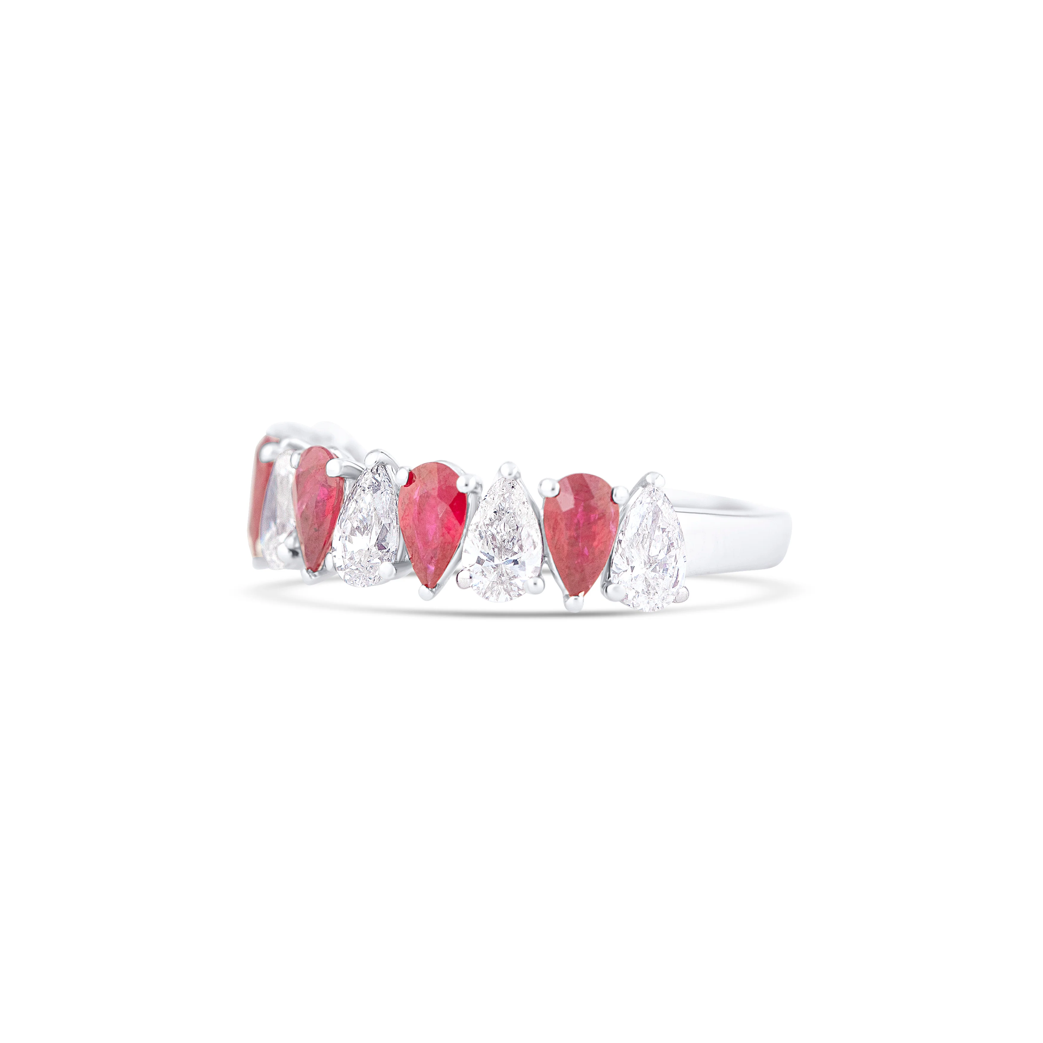 18K White Gold Pear Ruby and Pear Diamond Wedding Band - Image 2
