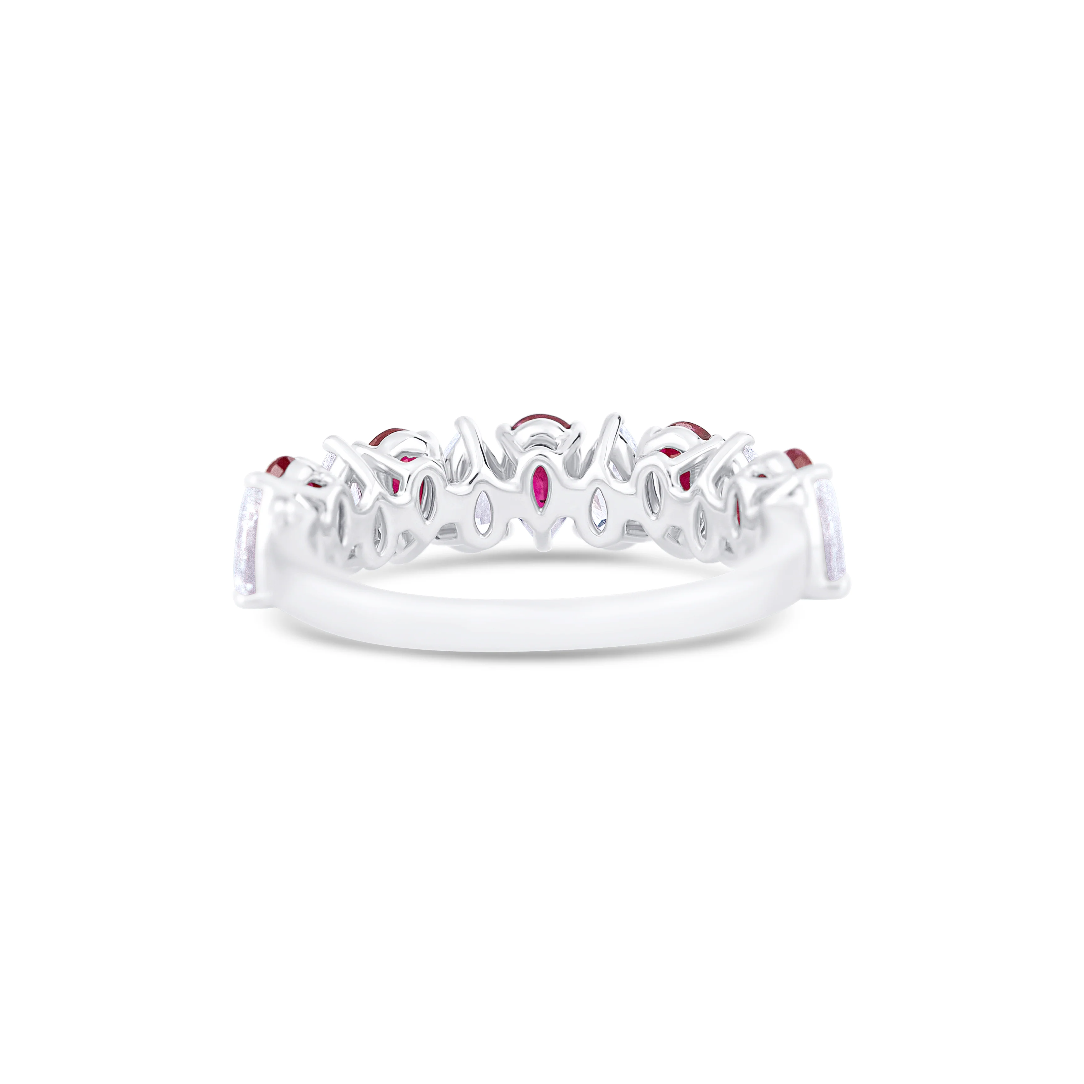 18K White Gold Pear Ruby and Pear Diamond Wedding Band - Image 4