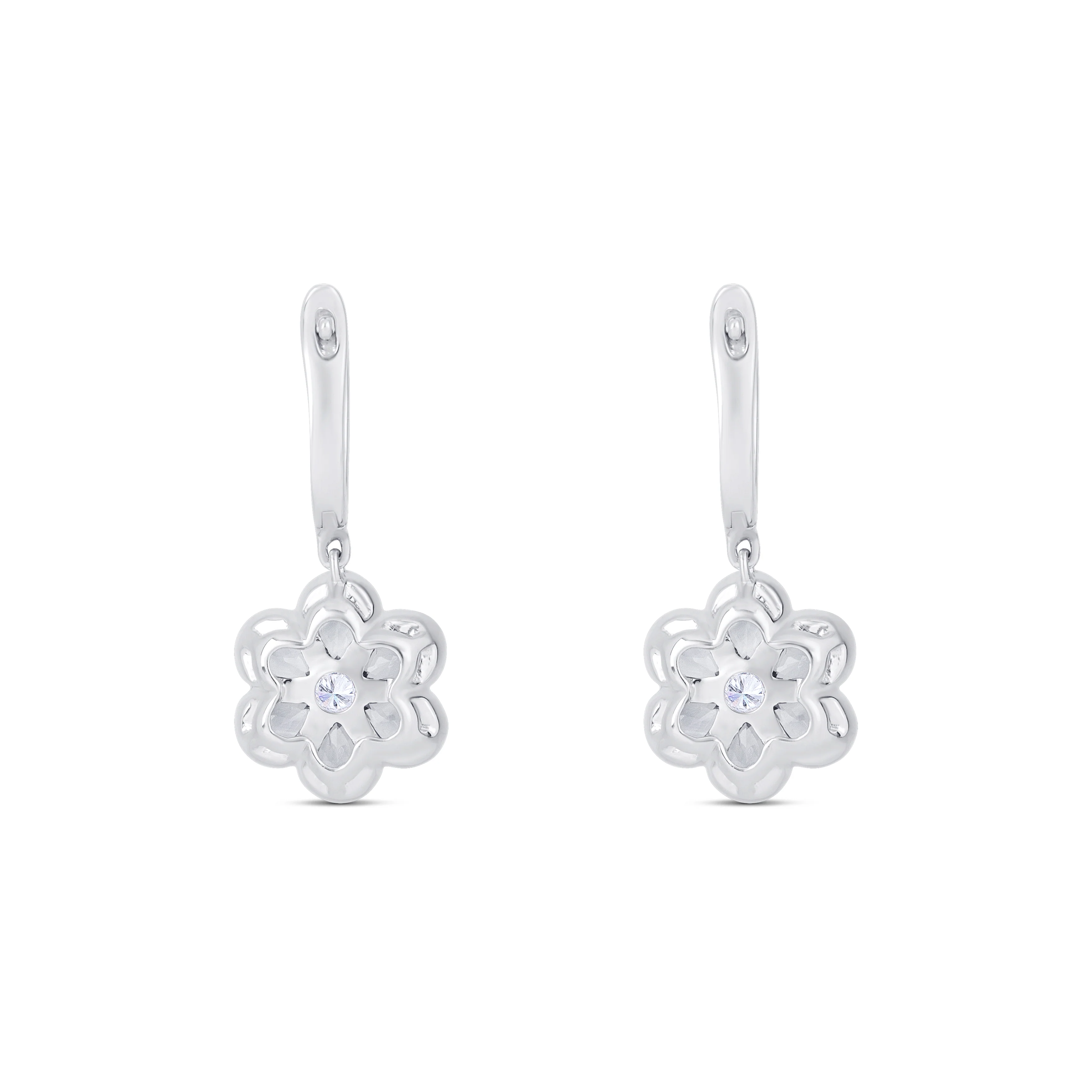 18K White Gold Pear Sapphire and Multi Shape Diamond Drop Earrings - Image 4
