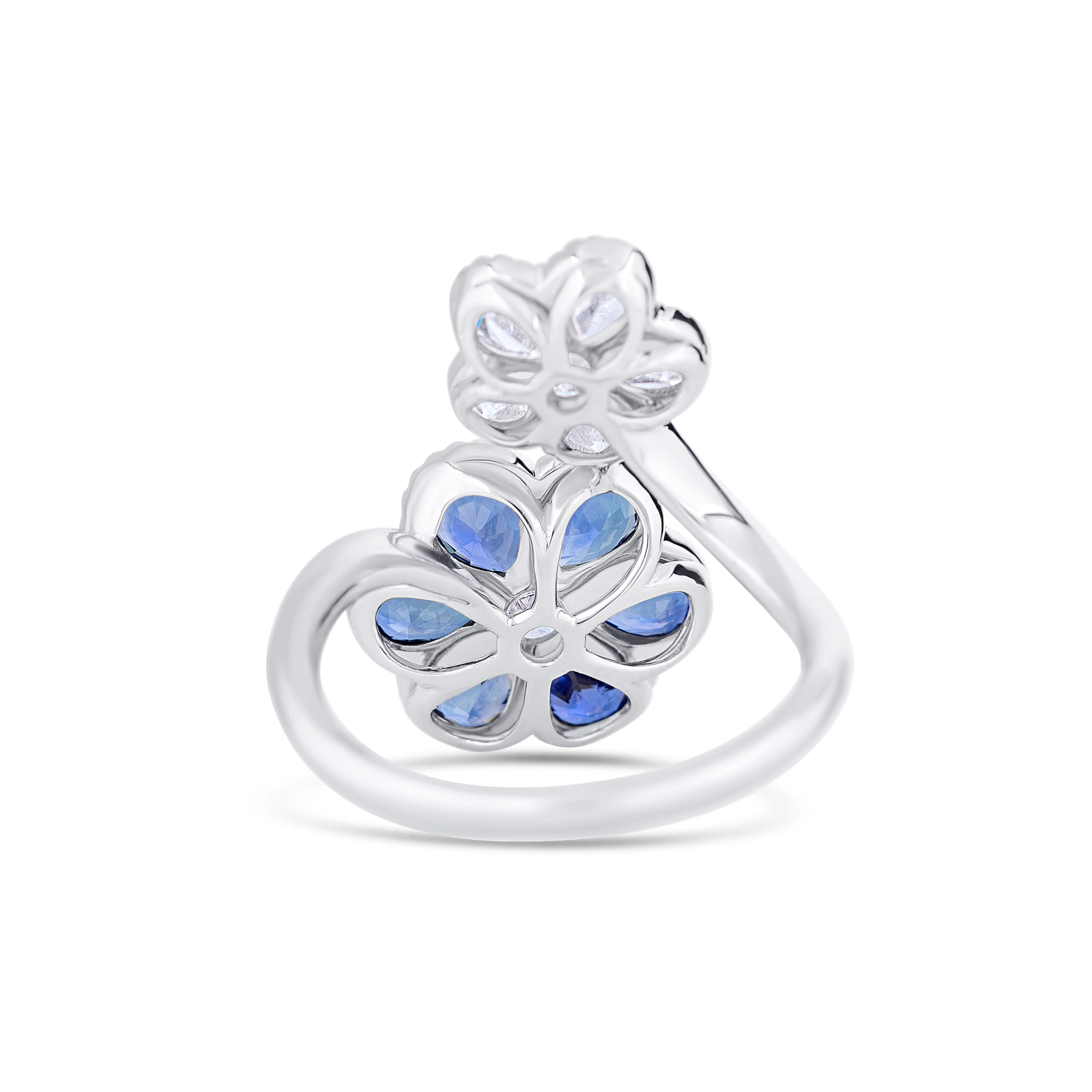 18K White Gold Pear Sapphire and Multi Shape Diamond Flower Ring - Image 8