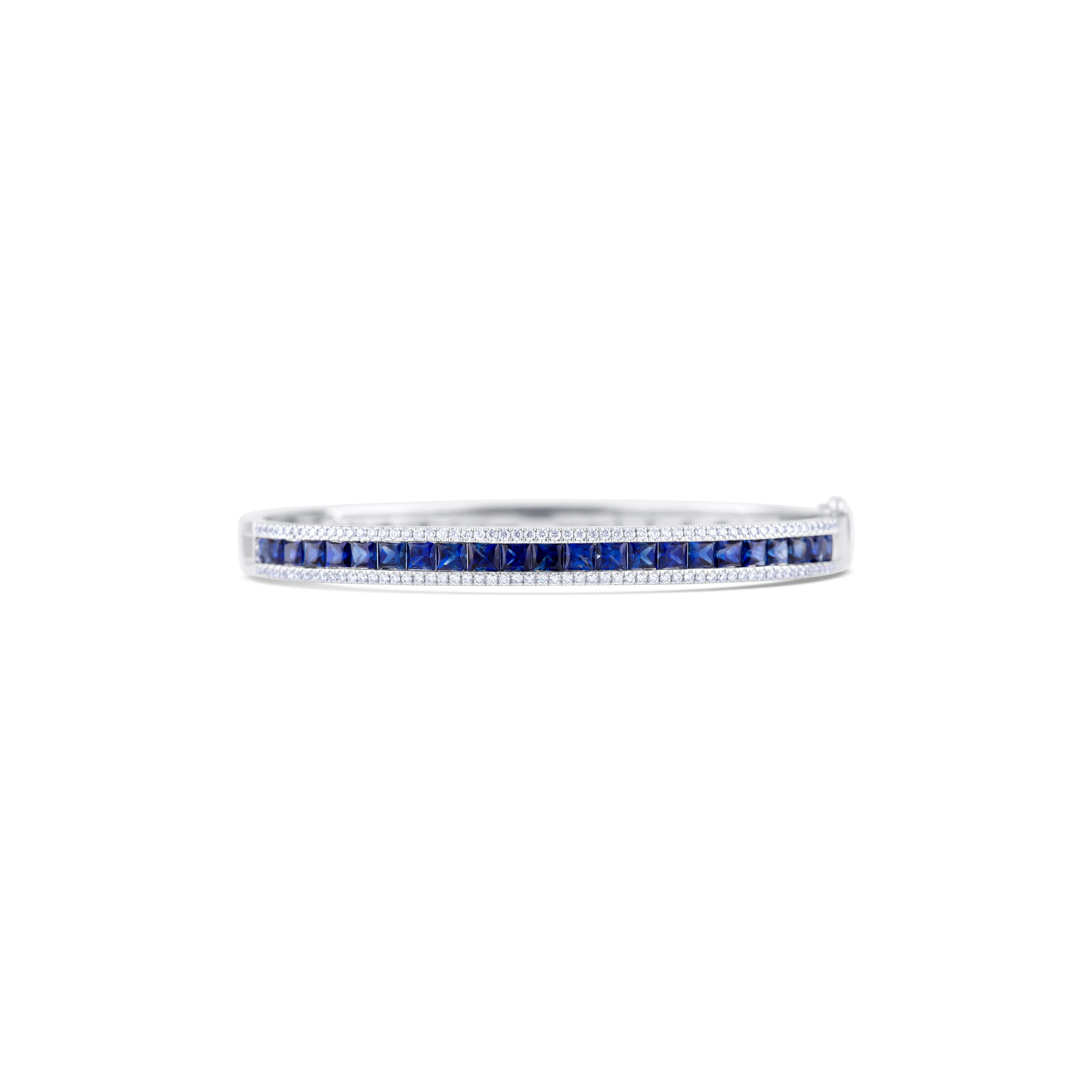 18K White Gold Princess Sapphire and Multi Shape Diamond Hinged Bracelet