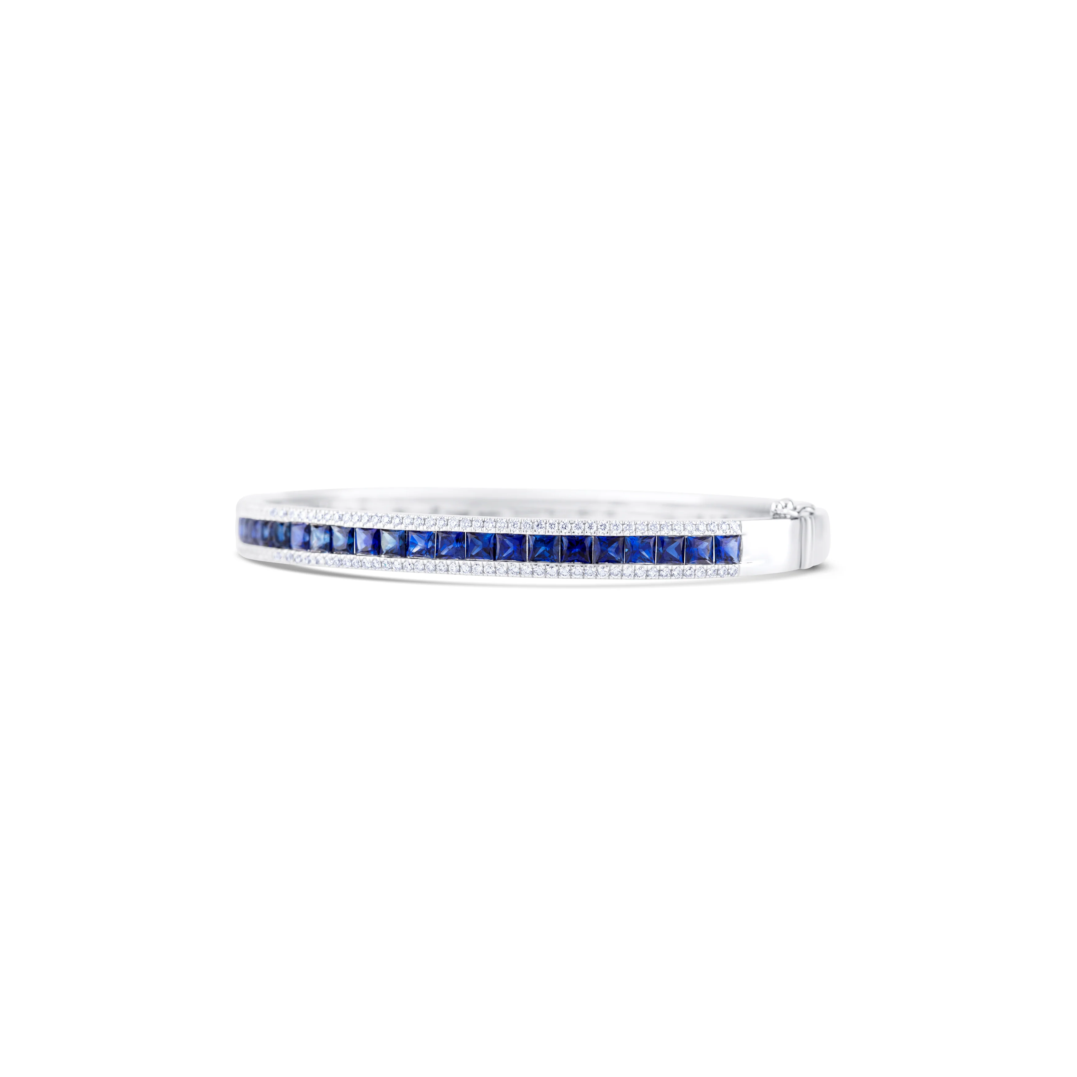 18K White Gold Princess Sapphire and Multi Shape Diamond Hinged Bracelet - Image 2