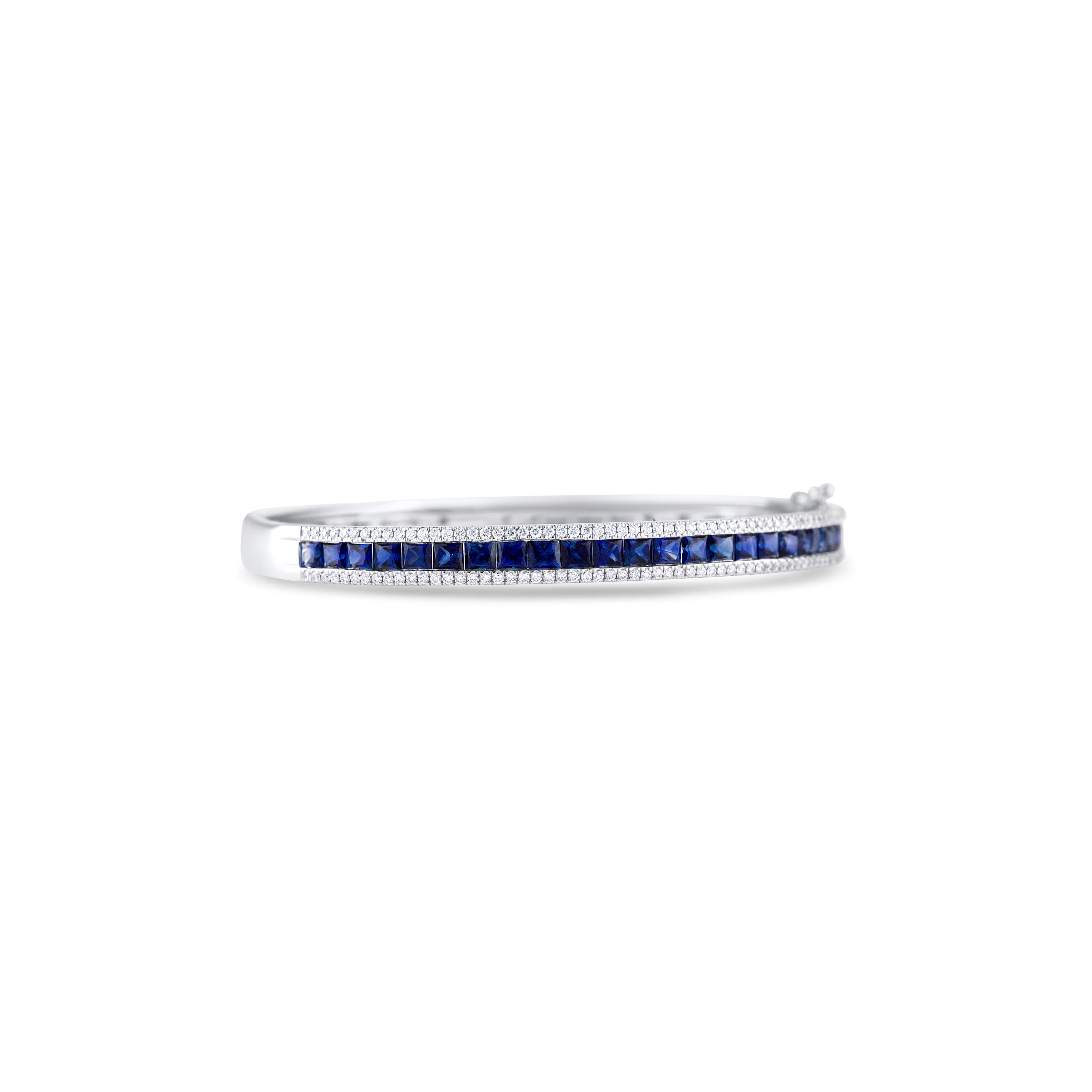 18K White Gold Princess Sapphire and Multi Shape Diamond Hinged Bracelet - Image 3