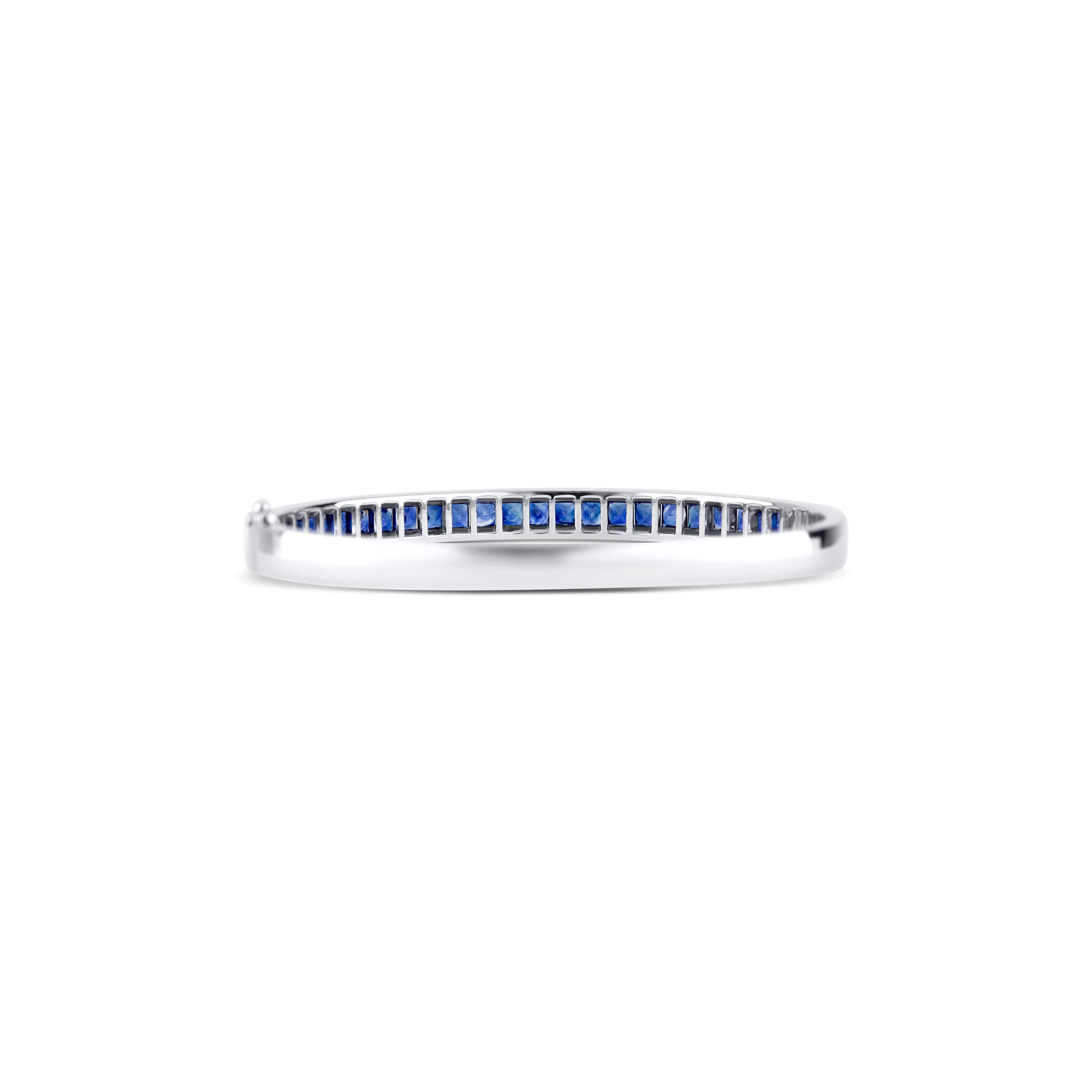 18K White Gold Princess Sapphire and Multi Shape Diamond Hinged Bracelet - Image 4
