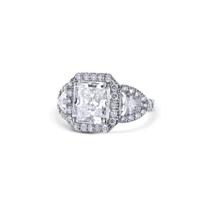 18K White Gold Radiant Cut Diamond With Halo And Side Shield Diamond Custom Engagement Ring - Image 2