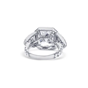18K White Gold Radiant Cut Diamond With Halo And Side Shield Diamond Custom Engagement Ring - Image 3