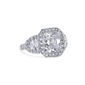 18K White Gold Radiant Cut Diamond With Halo And Side Shield Diamond Custom Engagement Ring - Image 4