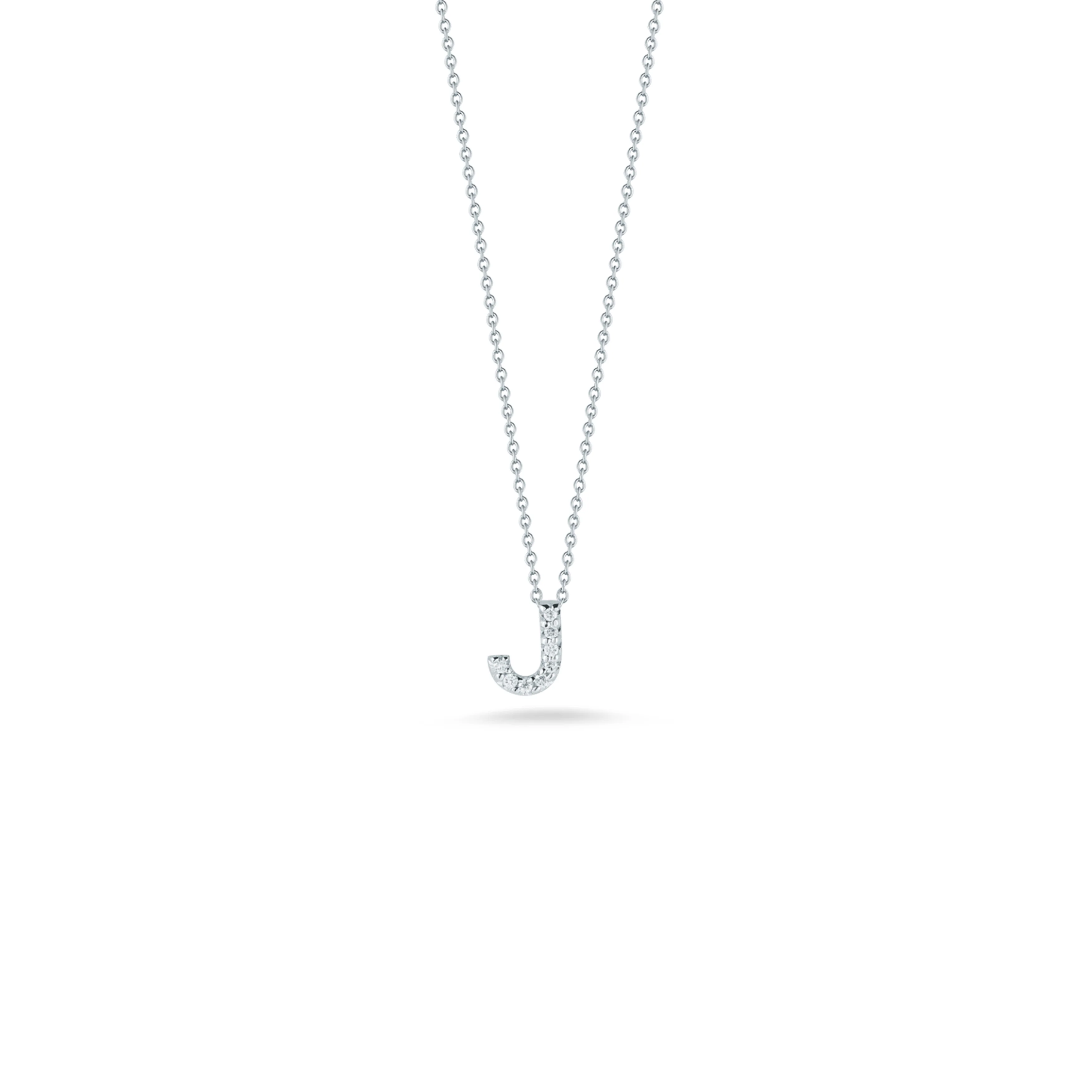 18K White Gold Roberto Coin Diamond Love Letter J Necklace