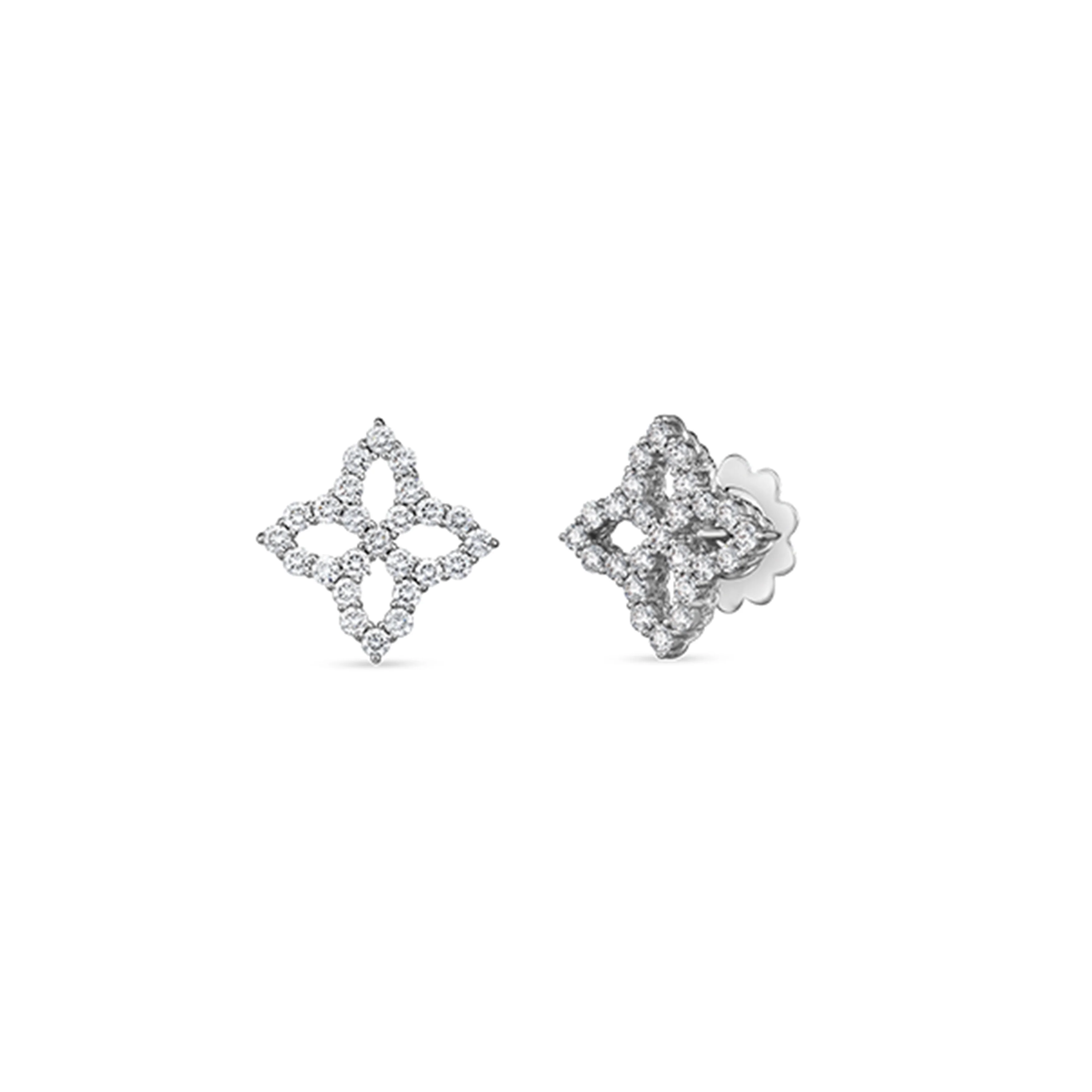 18K White Gold Roberto Coin Princess Cut Diamond Flower Earrings