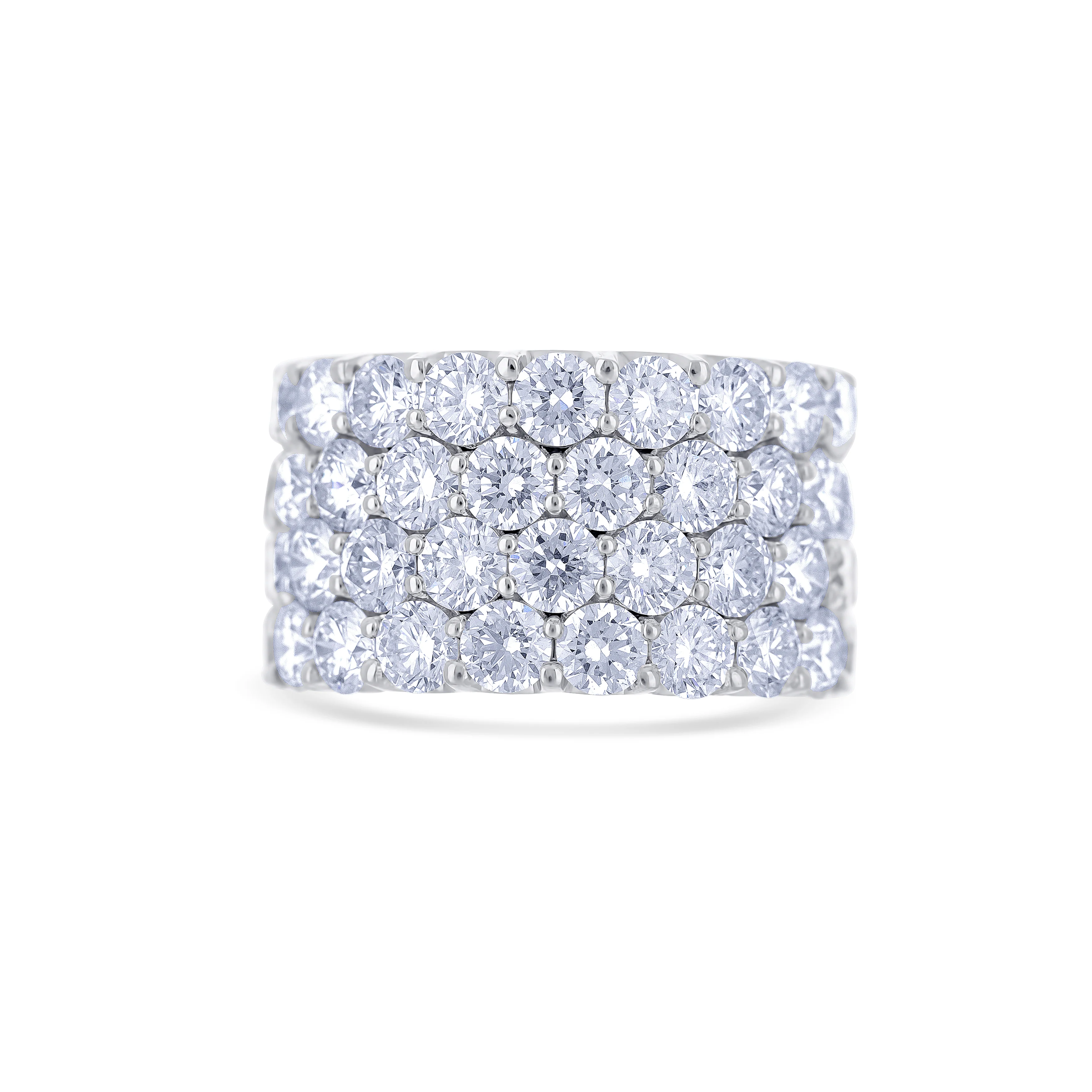 18K White Gold Round Cut 4-Row Diamond Band