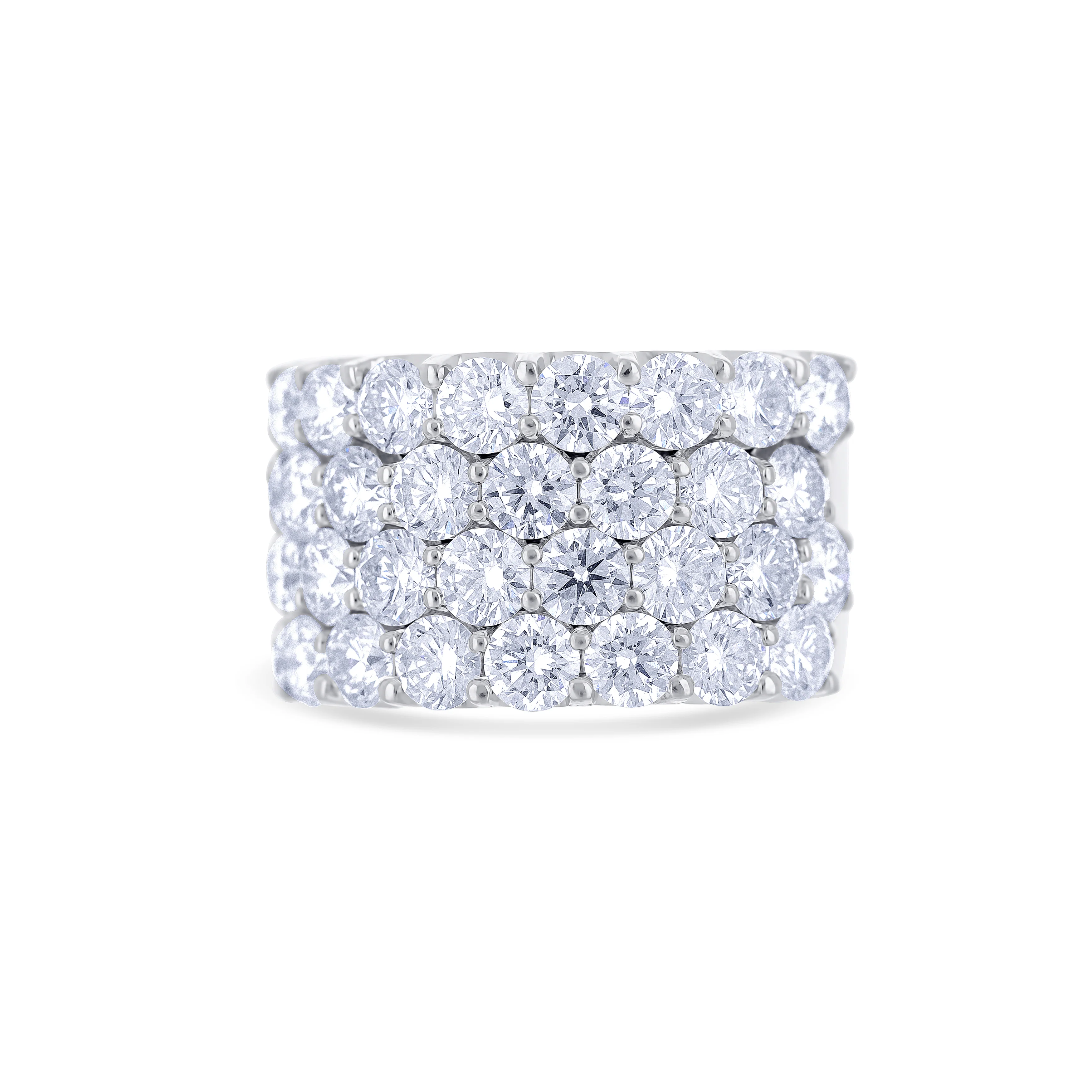 18K White Gold Round Cut 4-Row Diamond Band - Image 2