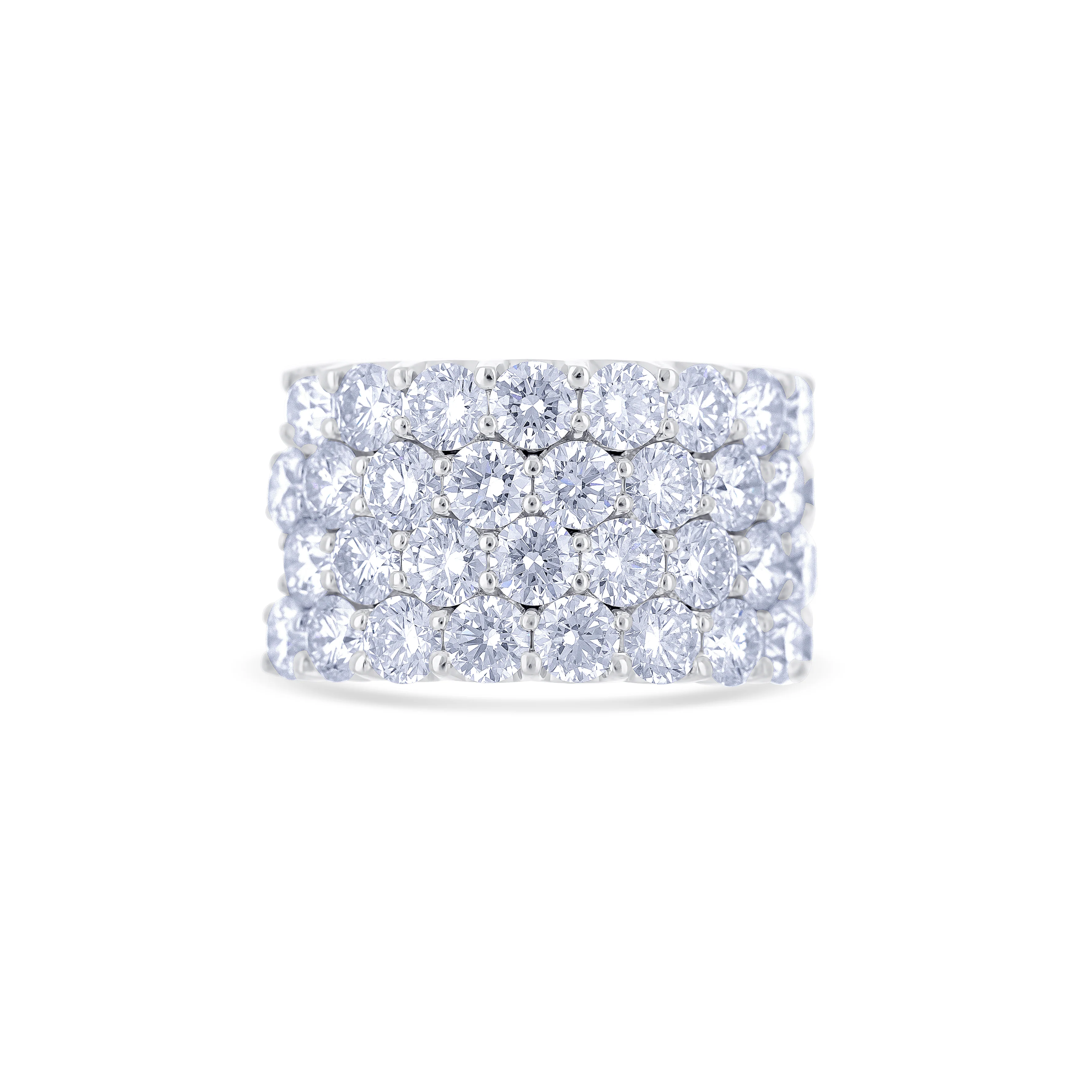 18K White Gold Round Cut 4-Row Diamond Band - Image 3
