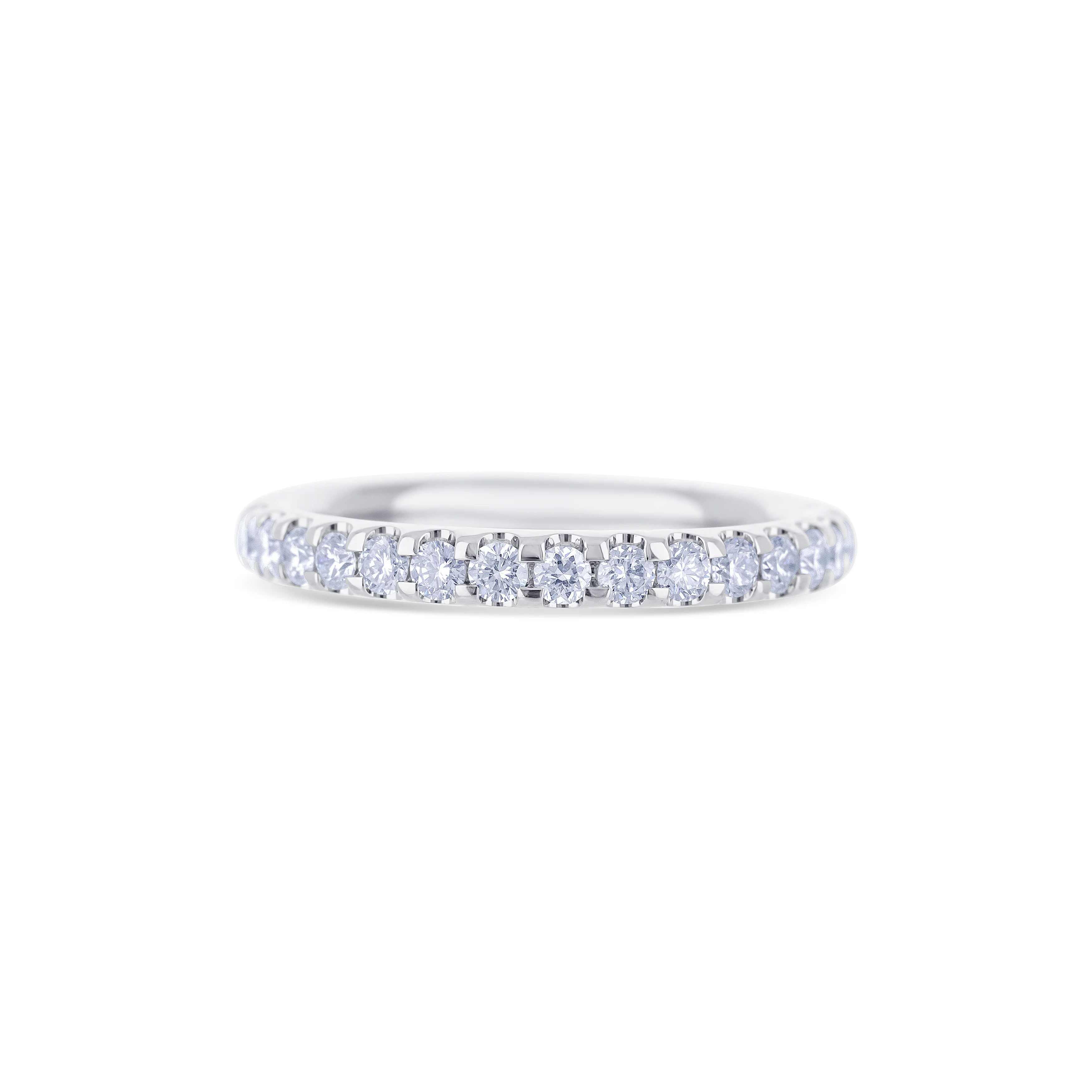 18K White Gold Round Cut Diamond Band – Micro "U" Prong Set, Halfway Size 7