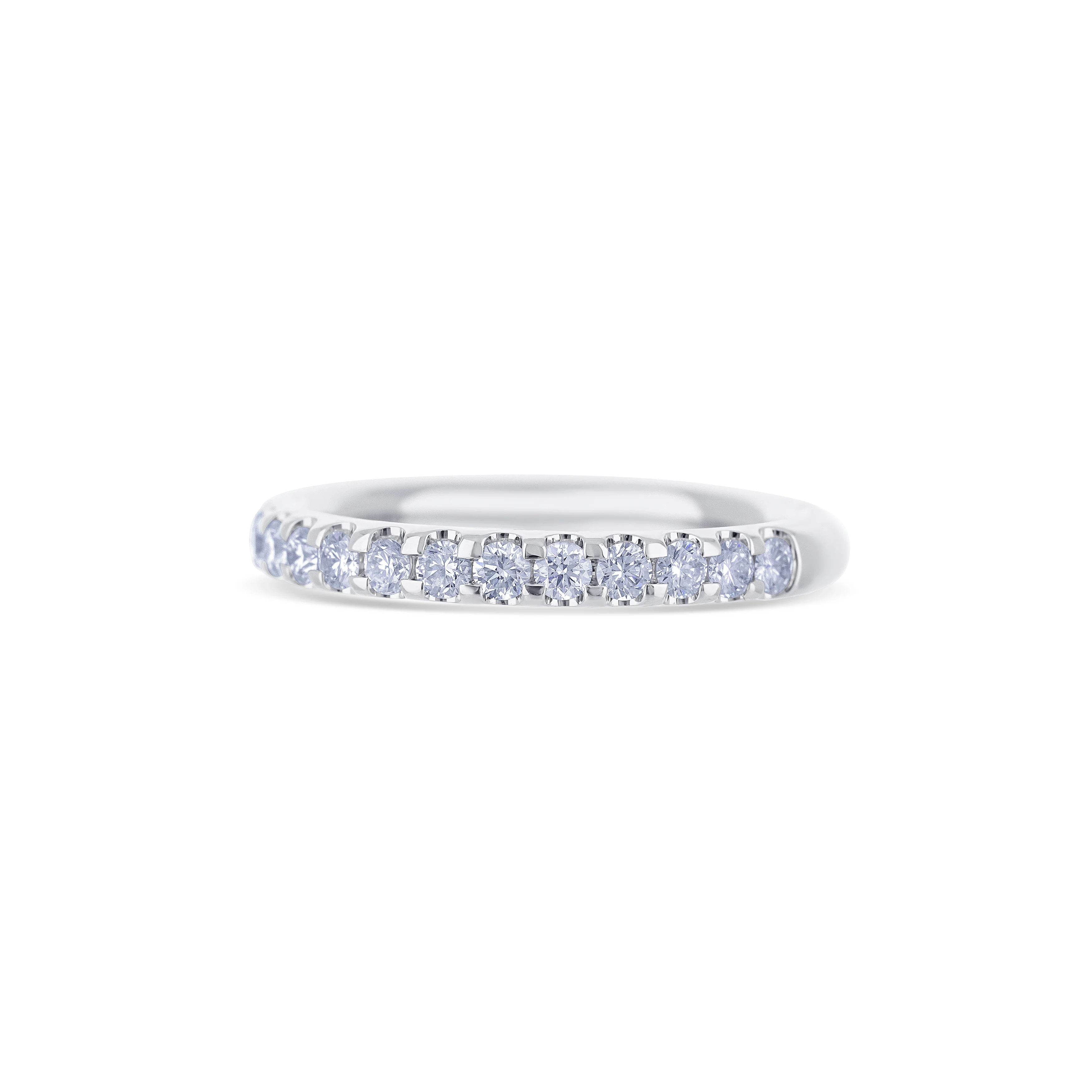 18K White Gold Round Cut Diamond Band – Micro "U" Prong Set, Halfway Size 7 - Image 2
