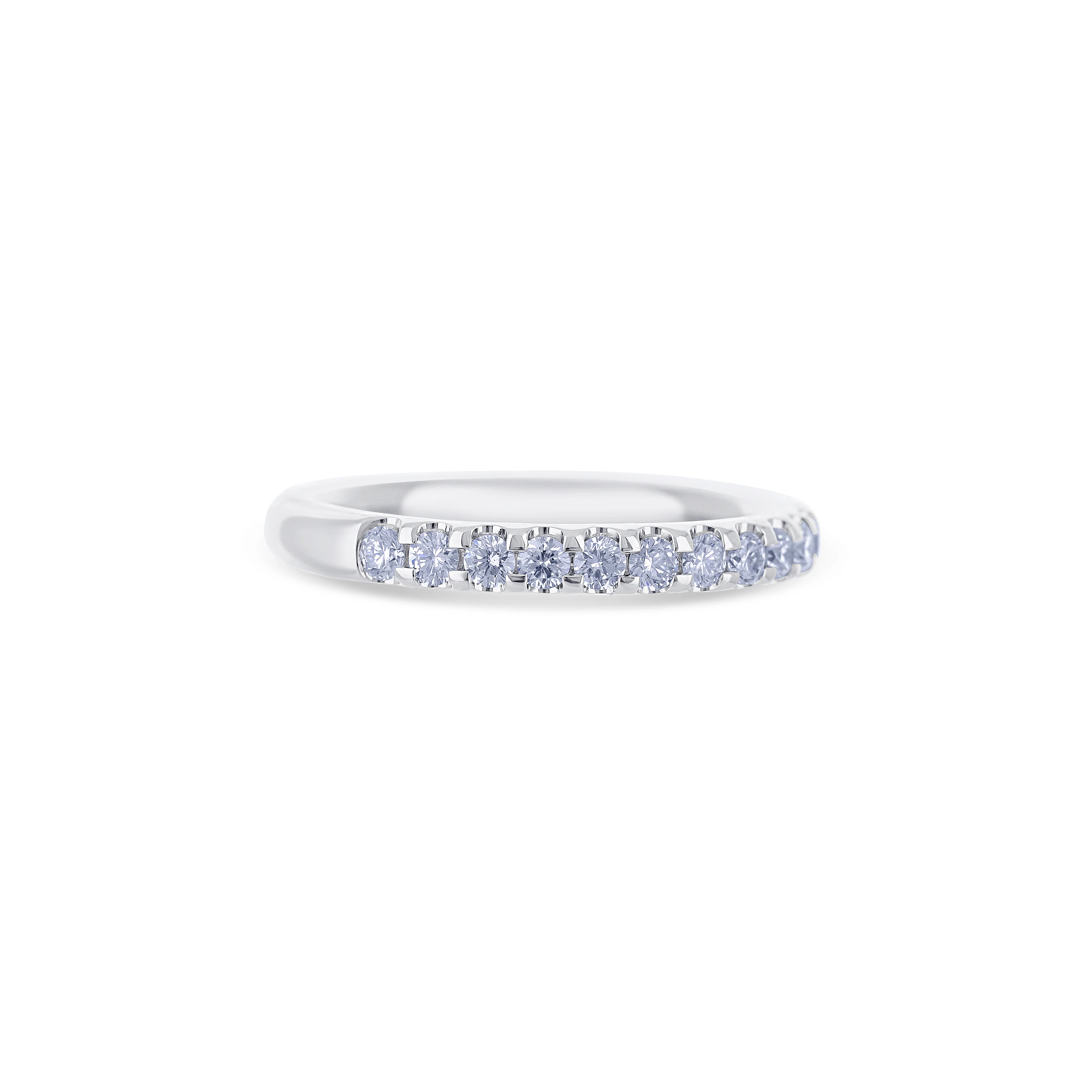 18K White Gold Round Cut Diamond Band – Micro "U" Prong Set, Halfway Size 7 - Image 3