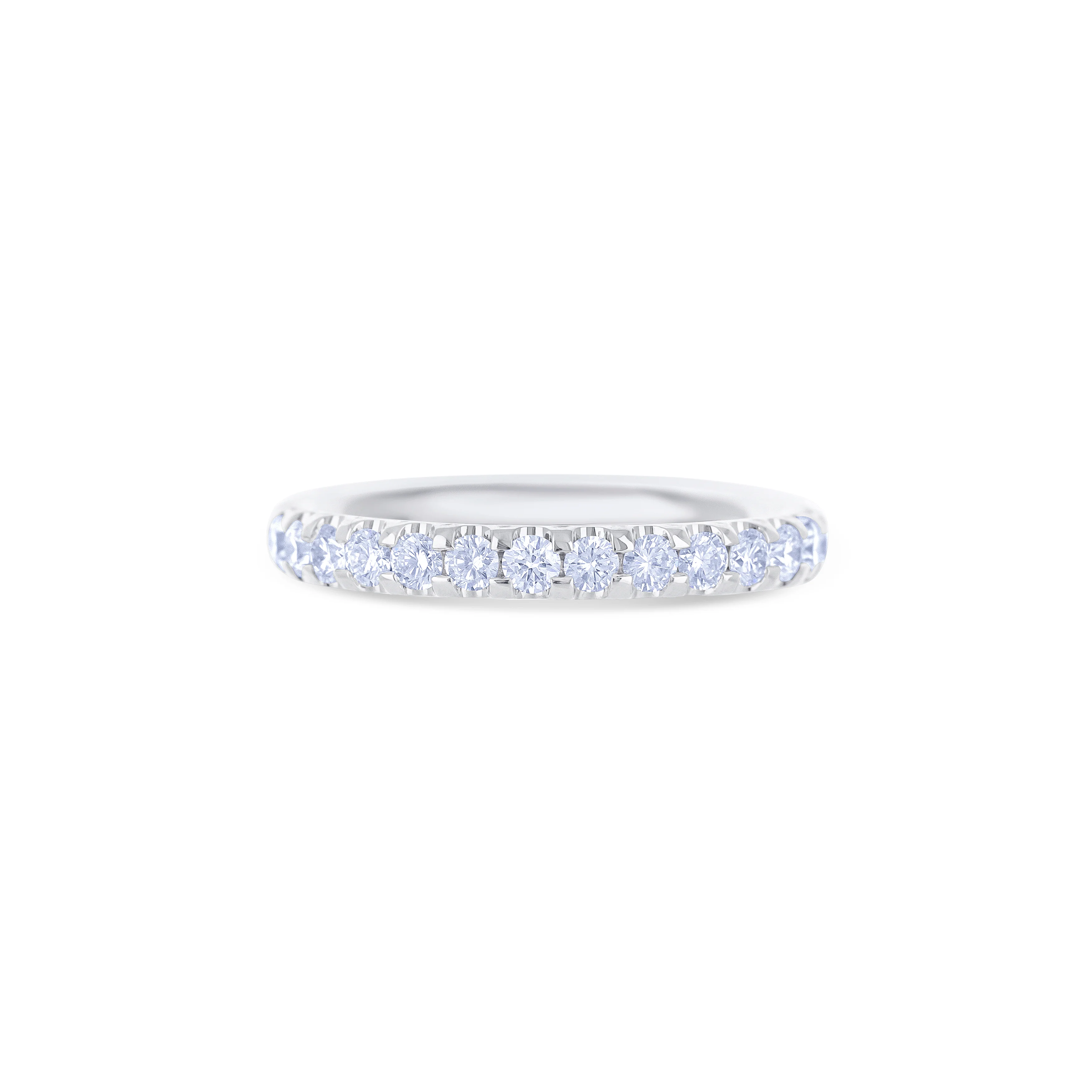 18K White Gold Round Cut Diamond Band – "U" Prong Size 6