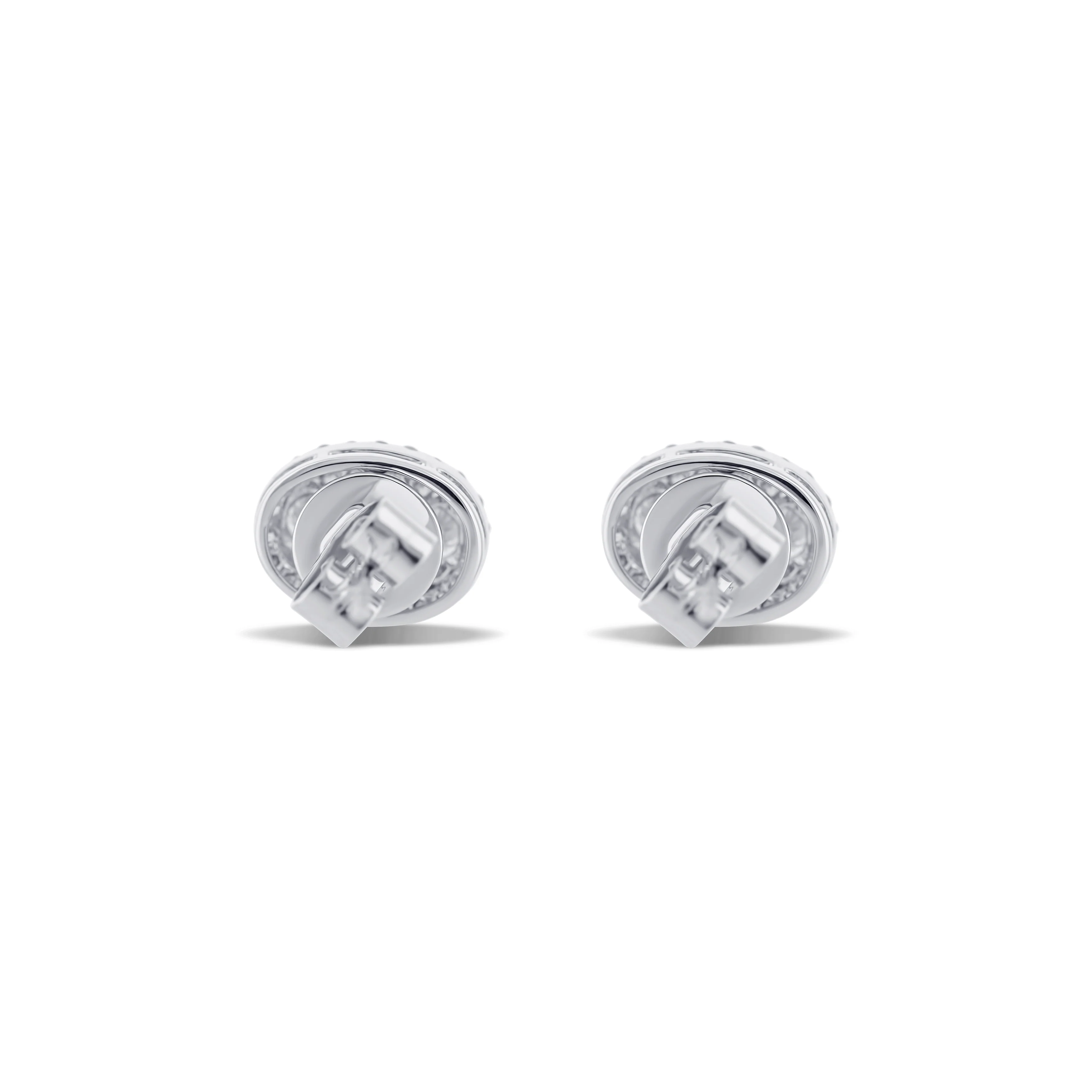 18K White Gold Round Cut Diamond Cluster with Oval Design Earrings - Image 4