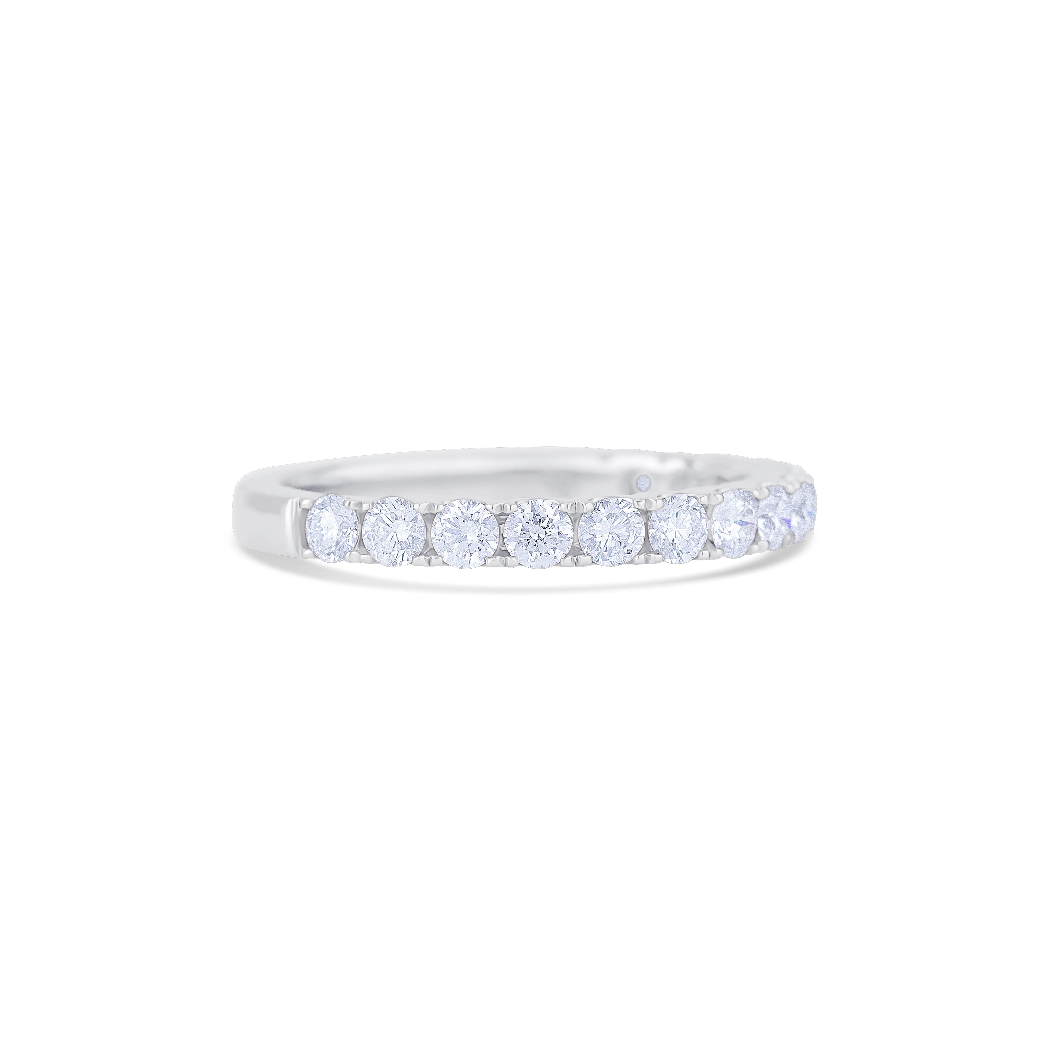 18K White Gold Round Cut Diamond Halfway Wedding Band - Image 3
