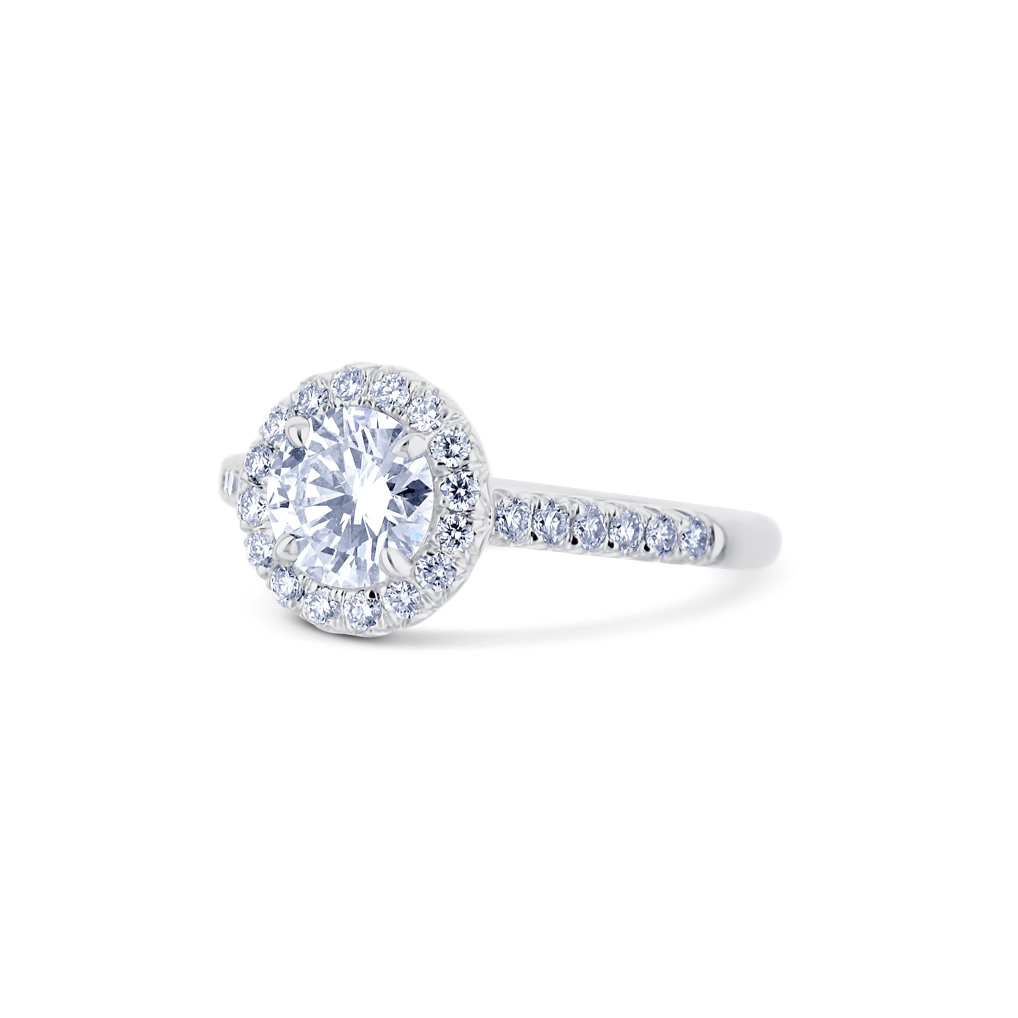 18K White Gold Round Diamond And Halo Engagement Ring - Image 2