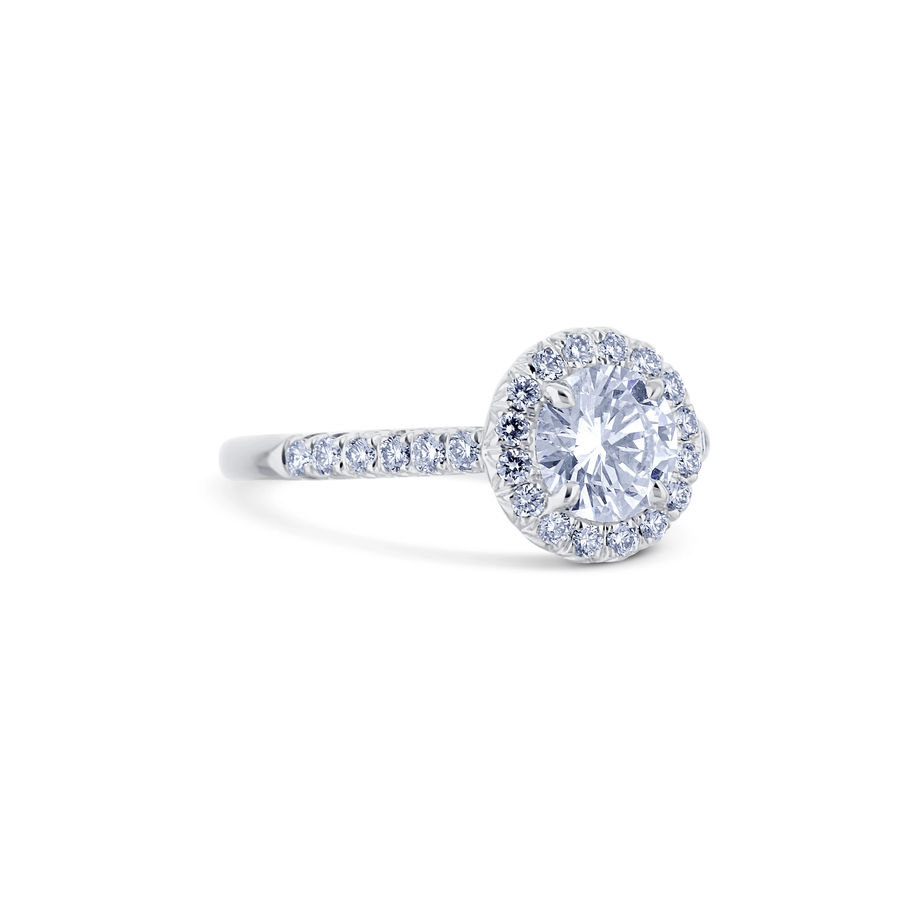 18K White Gold Round Diamond And Halo Engagement Ring - Image 3