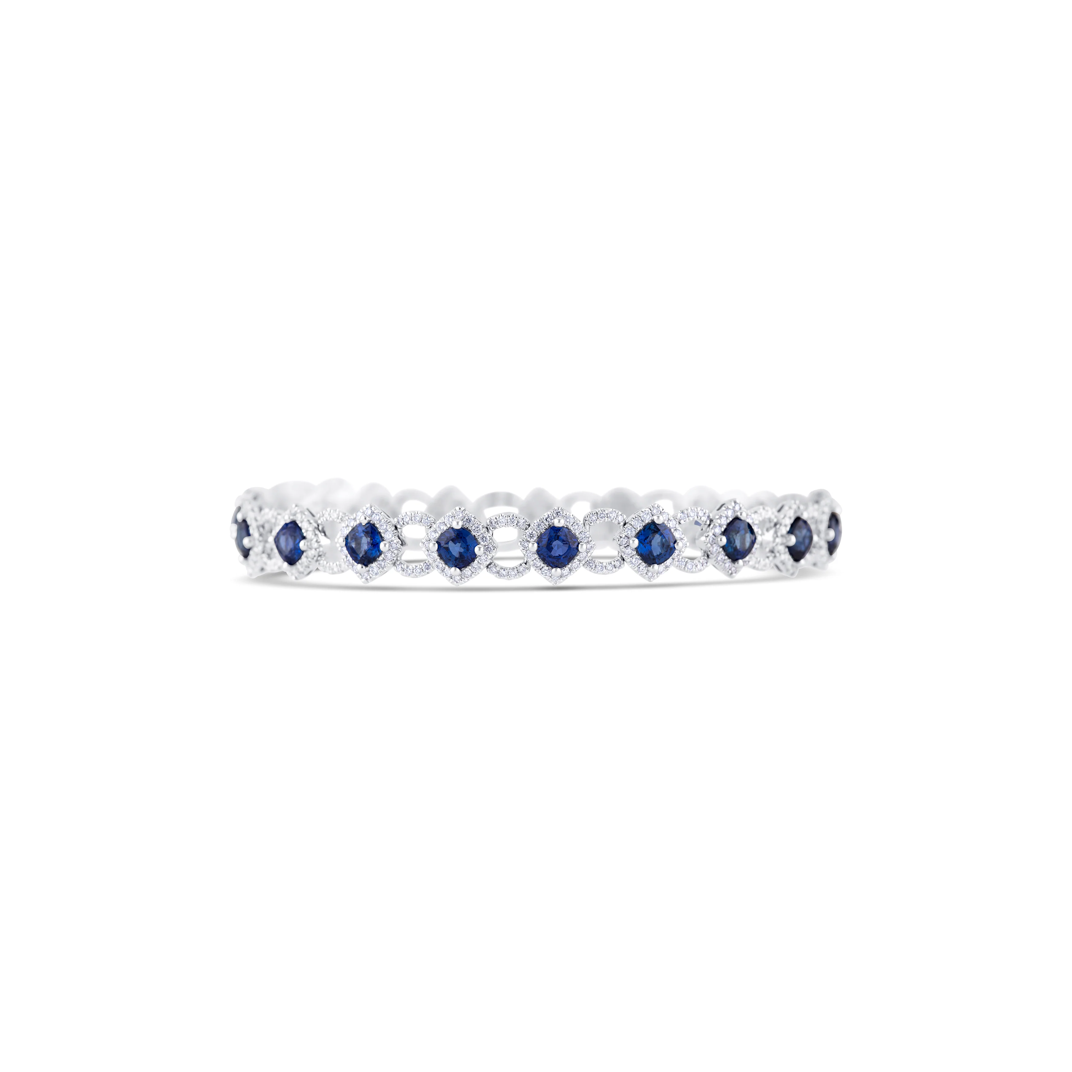 18K White Gold Round Diamond and Round Sapphire Link Bracelet